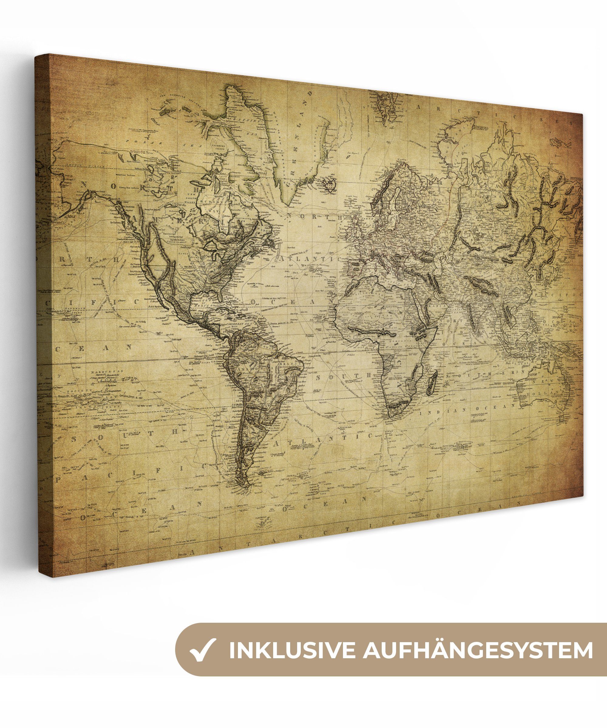 OneMillionCanvasses® Leinwandbild Weltkarte - Vintage - Antik - Braun - Pap günstig online kaufen