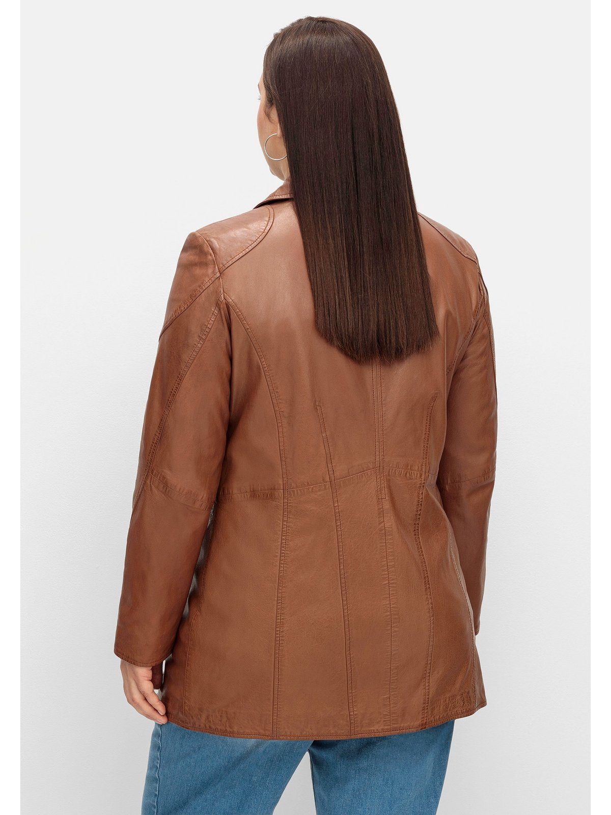 Sheego Lederjacke Große Größen aus Lammnappa, mit Reverskragen