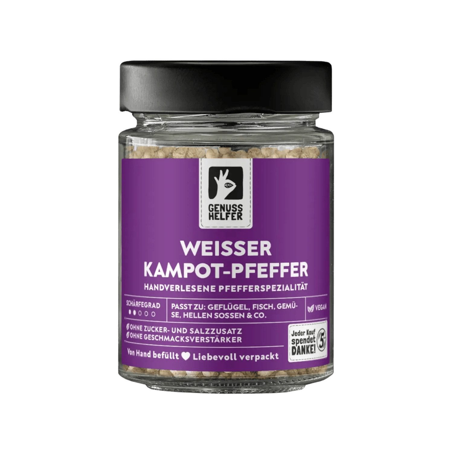 Bremer Gewürzhandel Gewürz Kampot Pfeffer weiß, ganz, im Glas, 110 g