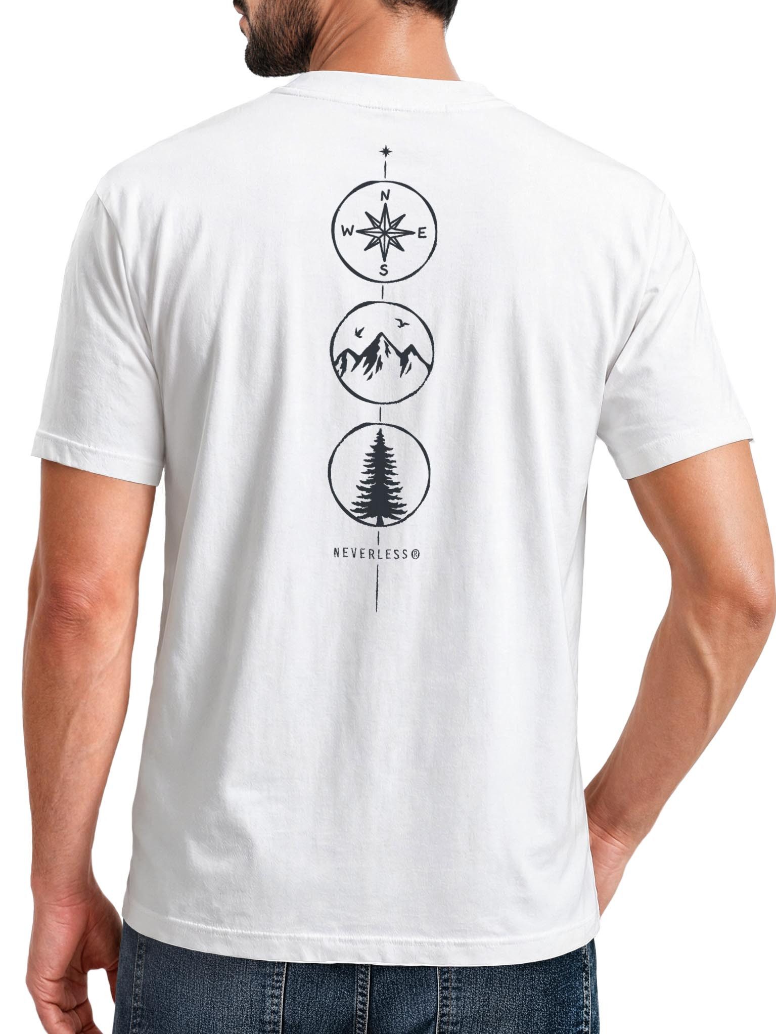 Print-Shirt Herren T-Shirt Backprint Outdoor Elemente - Compass Mountains Tree -