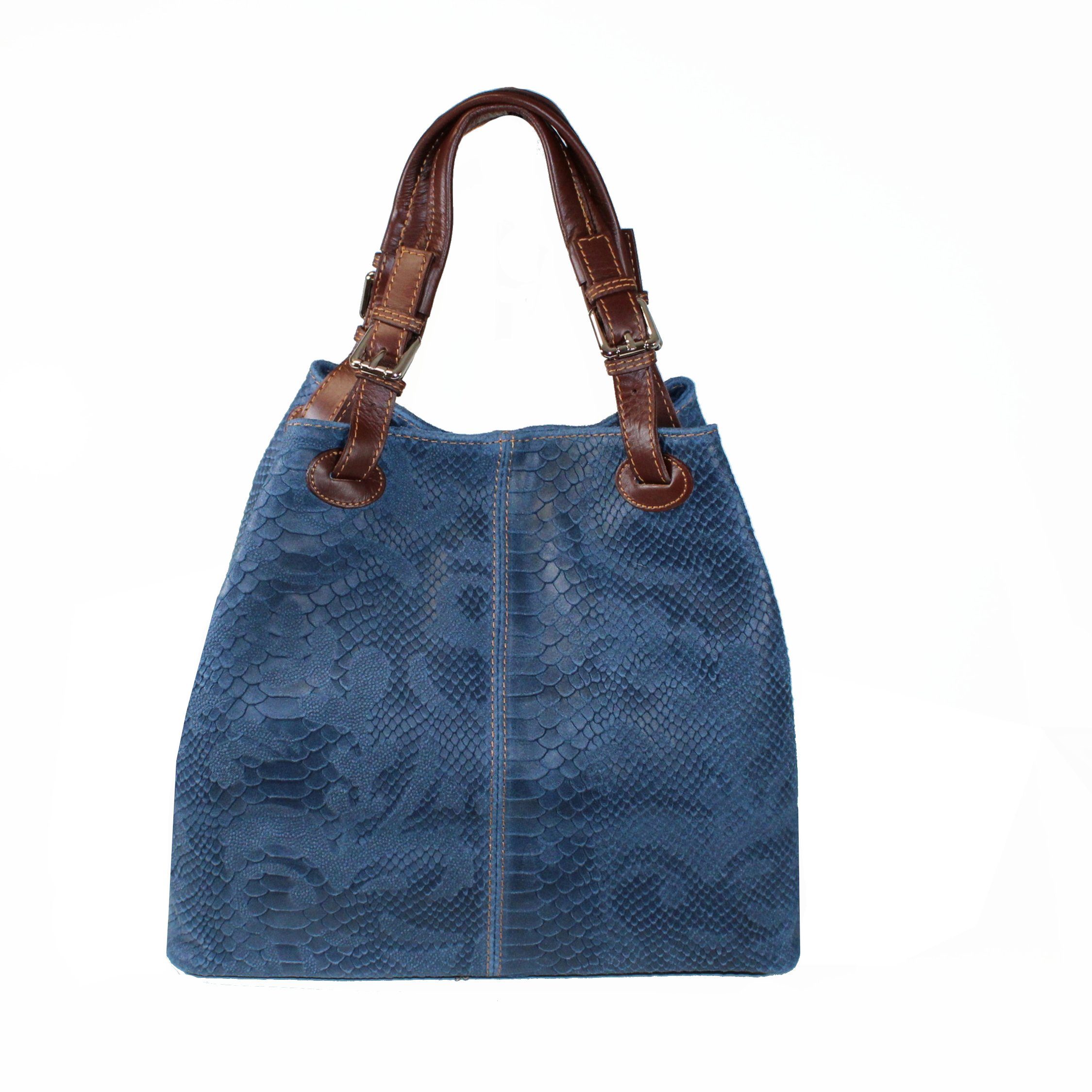 fs-bags Handtasche fs6929, Leder mit Prägung, Made in Italy Jeansblau
