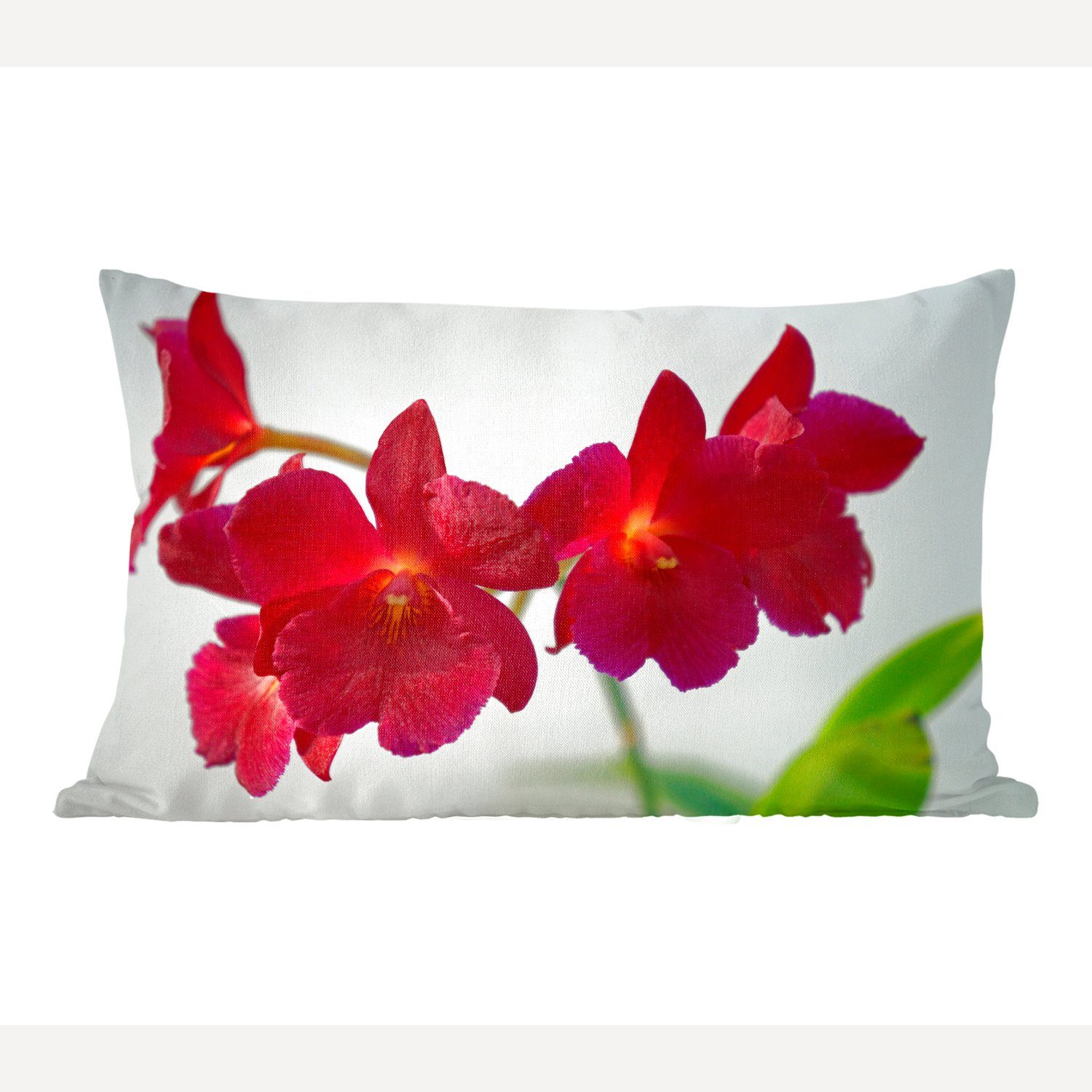 MuchoWow Dekokissen Rote Orchideen vor weißem Hintergrund, Wohzimmer Dekoration, Zierkissen, Dekokissen mit Füllung, Schlafzimmer