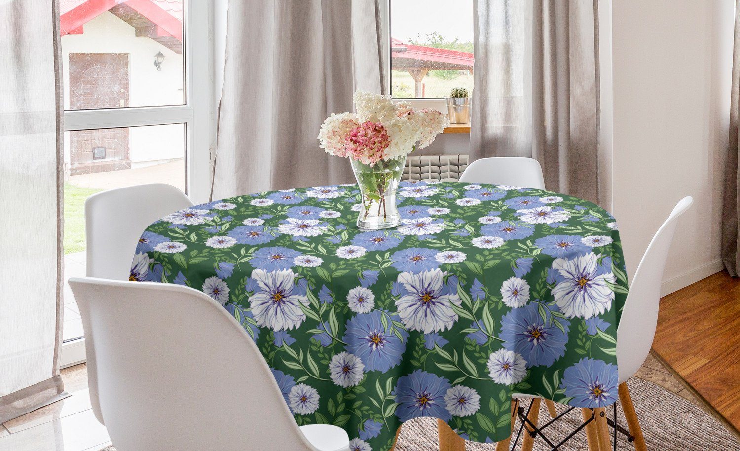 Abakuhaus Tischdecke Farbige Küche Esszimmer Wiesenblumen Tischdecke Blumen für Abdeckung Dekoration, Kreis