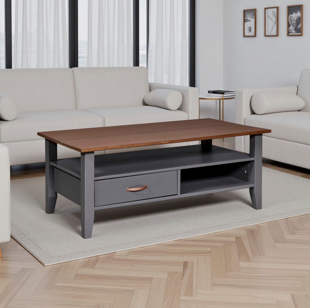 Inter Link Couchtisch Luzerna Kiefer Massivholz, FSC, Sofatisch, Wohnzimmertisch im Landhausstil, 1 Schubladen BxTxH: 115 x 60 x 45 cm
