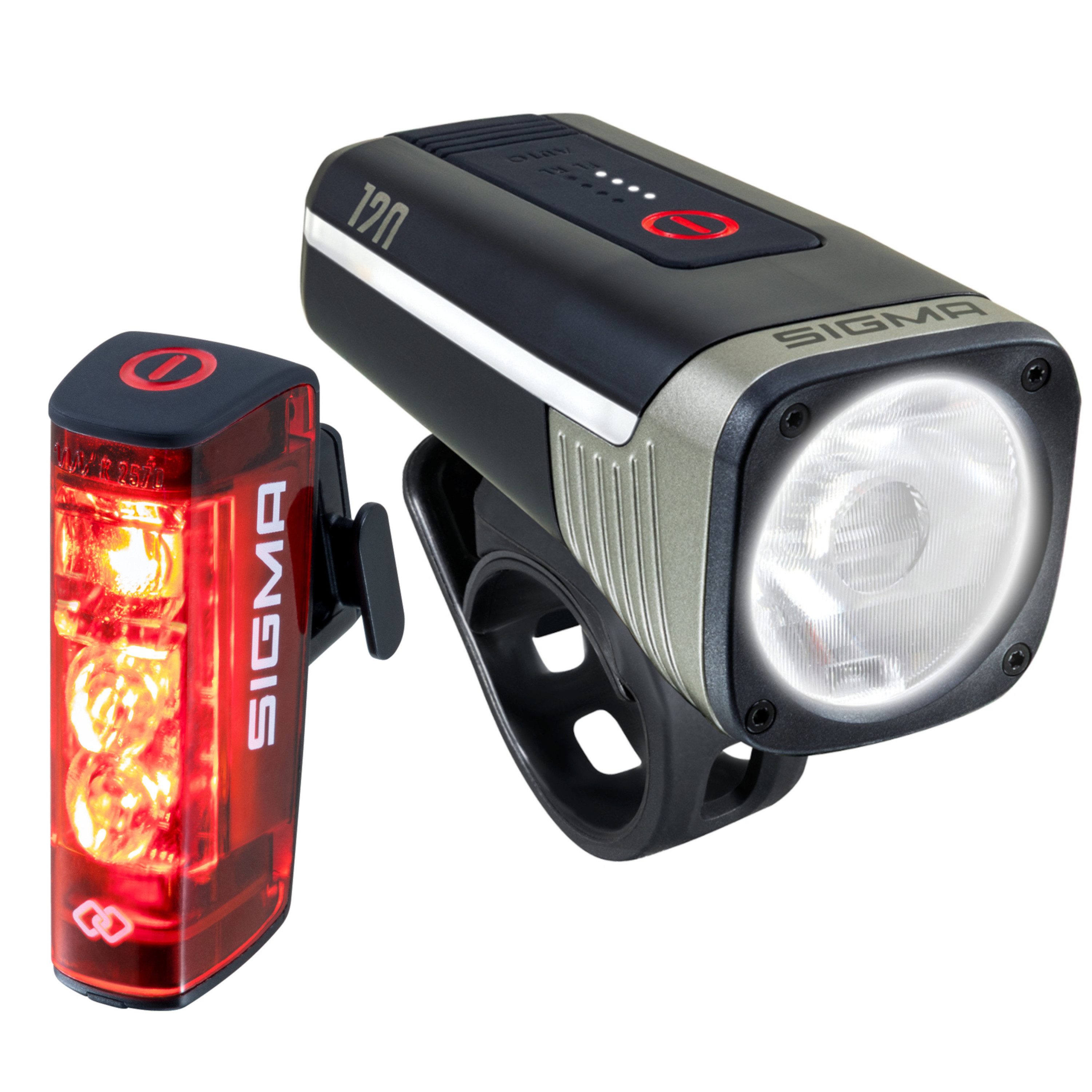 SIGMA Fahrradbeleuchtung Aura 120 + Hiro 50 Link Lampenset