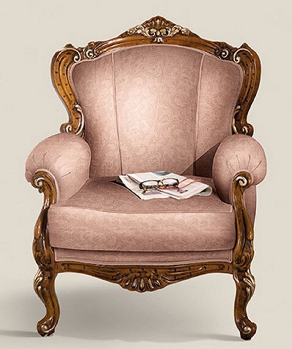/ Wohnzimmer Rosa Qualität Möbel - Handgefertigter / - Sessel Braun Mahagoni Italy Luxus Wohnzimmer Made Barock in Gold Barock Luxus - Sessel Padrino Sessel - Casa