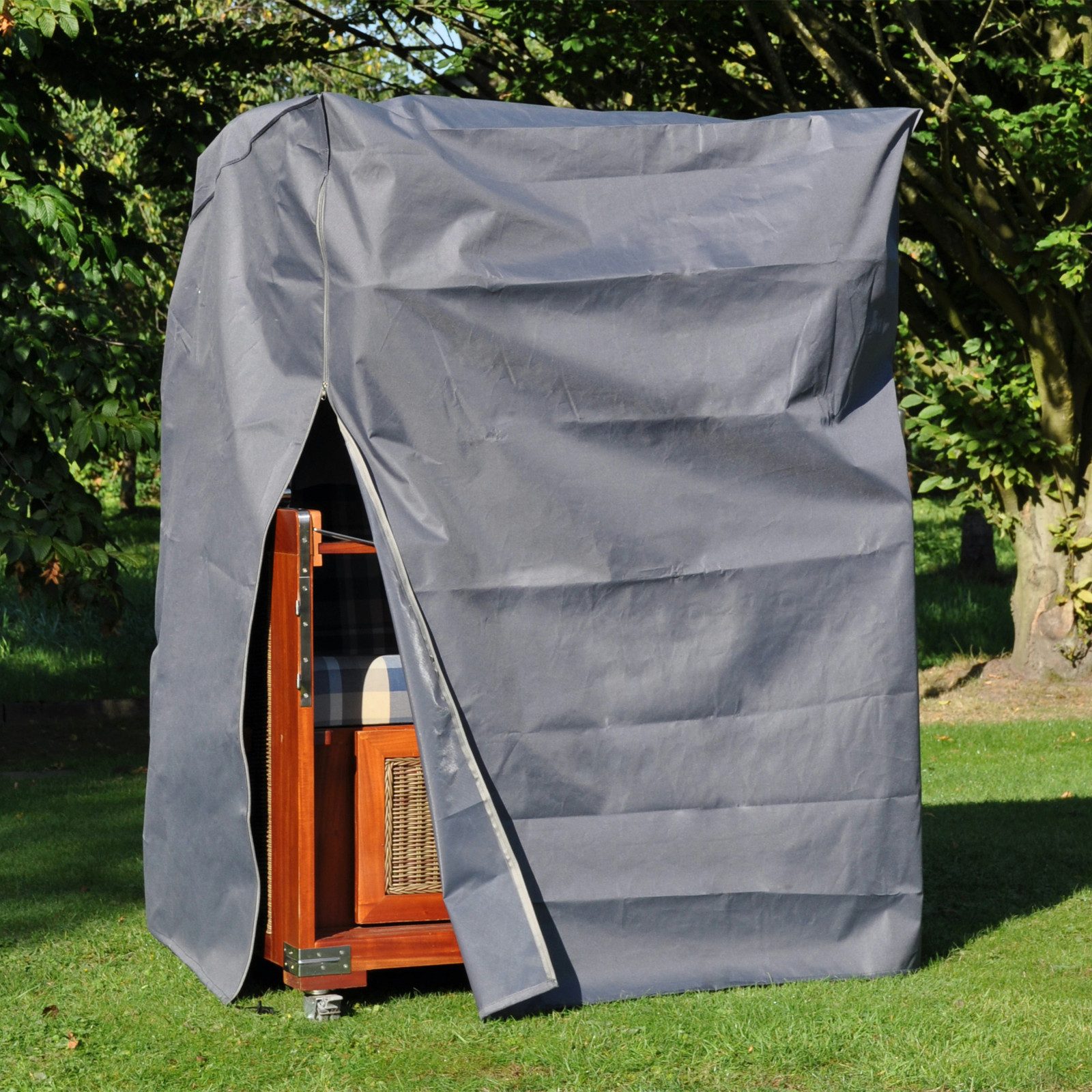 Haushalt International Strandkorb-Schutzhülle Abdeckung Schutzfolie Schutzplane 170x13x100cm (Stück, 1-St., Packung), Polyester, Wetterbeständig, Grau, Reißverschluss