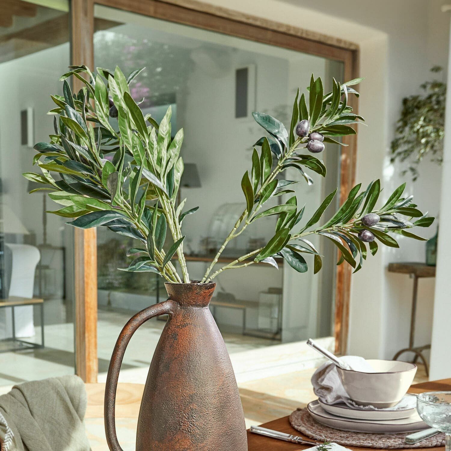Kunstblume Deko-Olivenzweig 2er Set Olives grün, günstig online kaufen