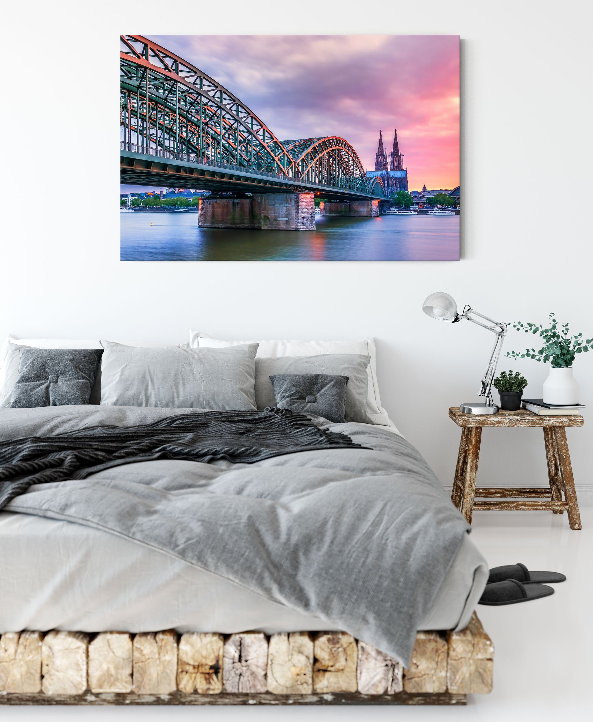 bespannt, Köln, Hohenzollernbrücke Zackenaufhänger fertig Köln Leinwandbild Leinwandbild in Pixxprint in Hohenzollernbrücke inkl. (1 St),