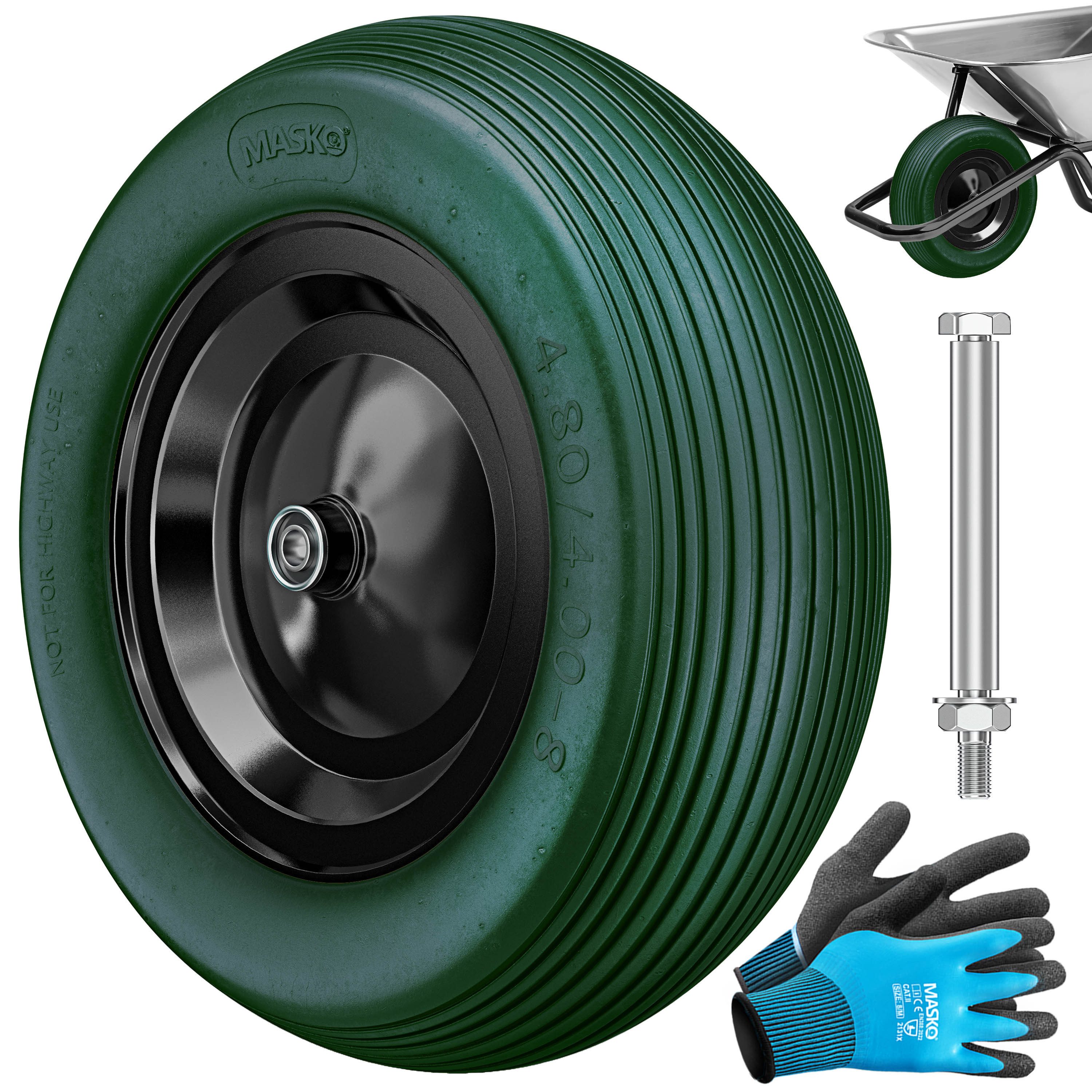 MASKO Schubkarren-Rad, PU Schubkarrenrad Vollgummi 200 kg pannensicher 4.80/4.00-8 Ø