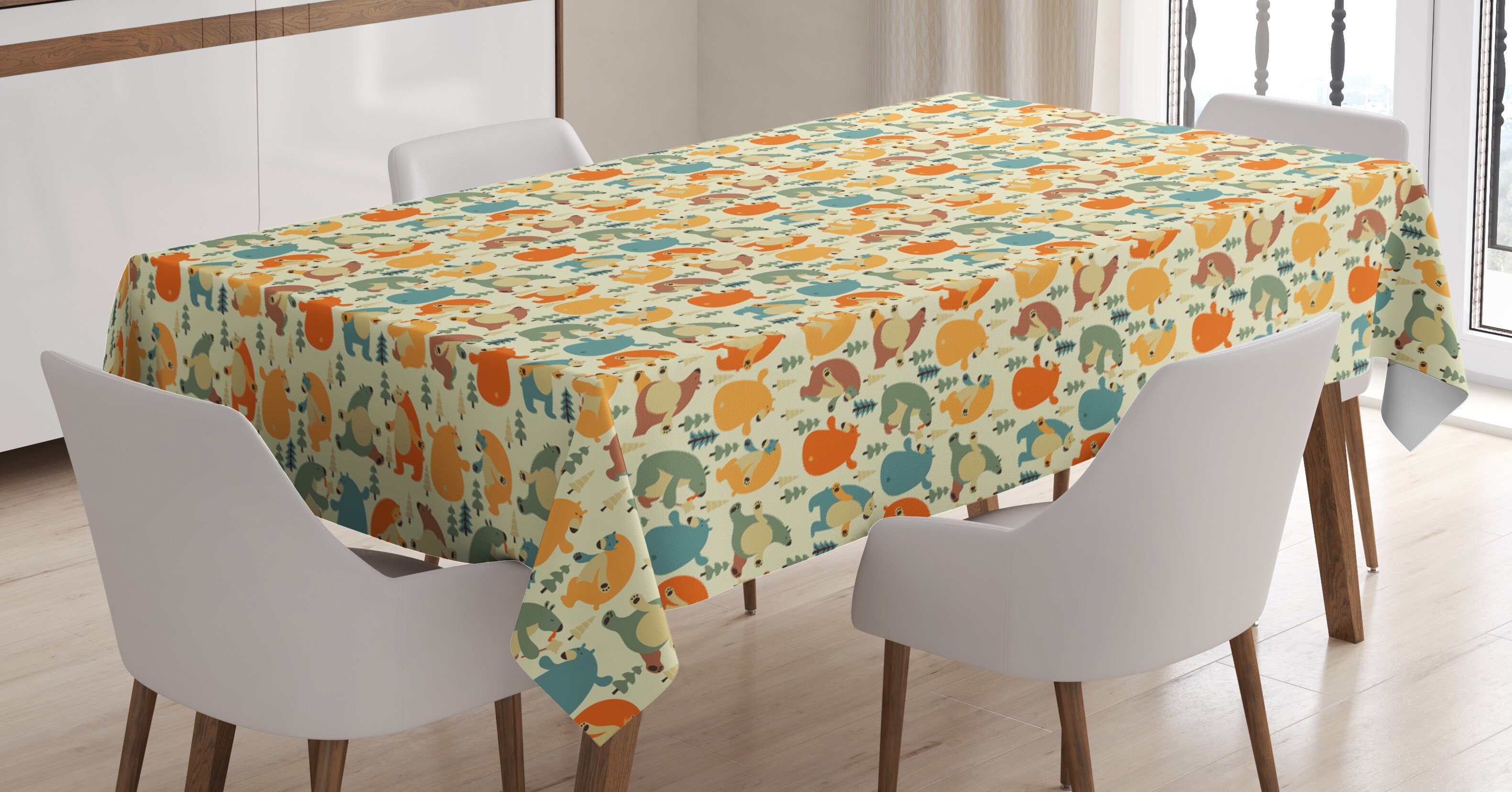 Abakuhaus Tischdecke Farbfest Waschbar Für den Außen Bereich geeignet Klare Farben, Northwoods Glückliche Bären Nordic | Tischdecken