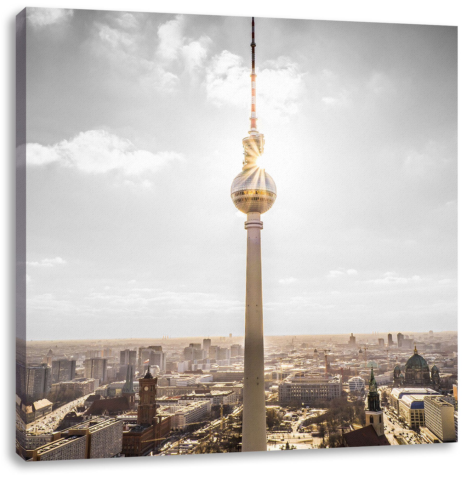 Pixxprint Leinwandbild Berliner Fernsehturm, Berliner Fernsehturm (1 St), Leinwandbild fertig bespannt, inkl. Zackenaufhänger