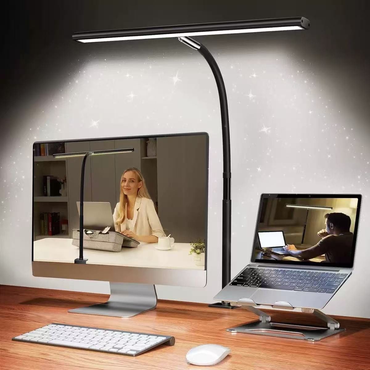 feinlux LED Schreibtischlampe klemmbar LED dimmbar, LED fest integriert, Neutralweiß, Kaltweiß, Warmweiß, mit timer, füR BüRo, Arbeitszimmer und Schneidert