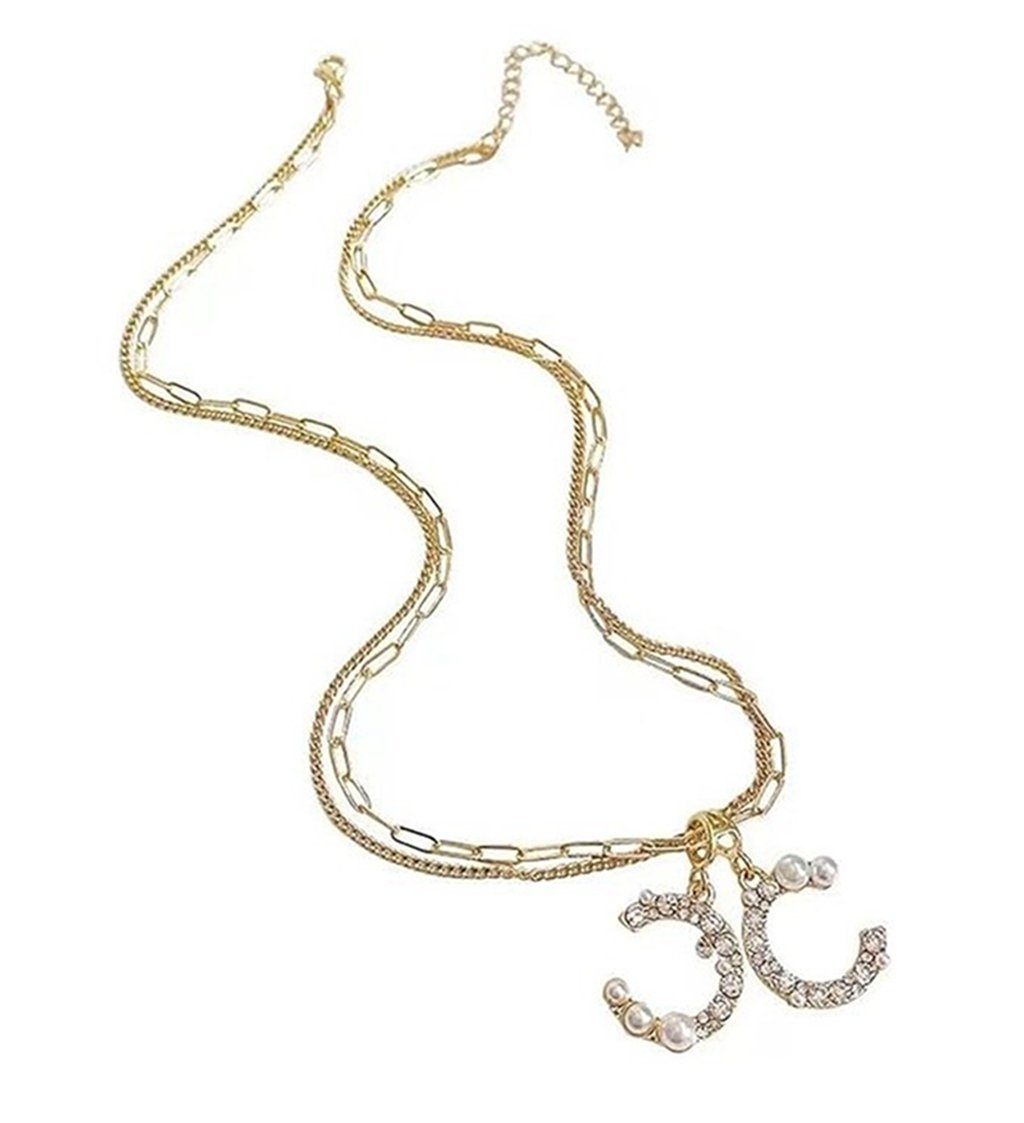 Buchstaben-Perlen-Anhänger Mehrlagige (1-tlg) Halskette Charm-Kette mit goldenem WaKuKa