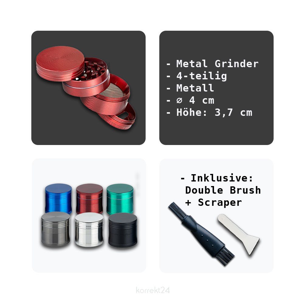 Coumo Kräutermühle Grinder Crusher, ⌀ 4 cm, Kräutermühle,Gewürzmühle, 4-teilig, Metall