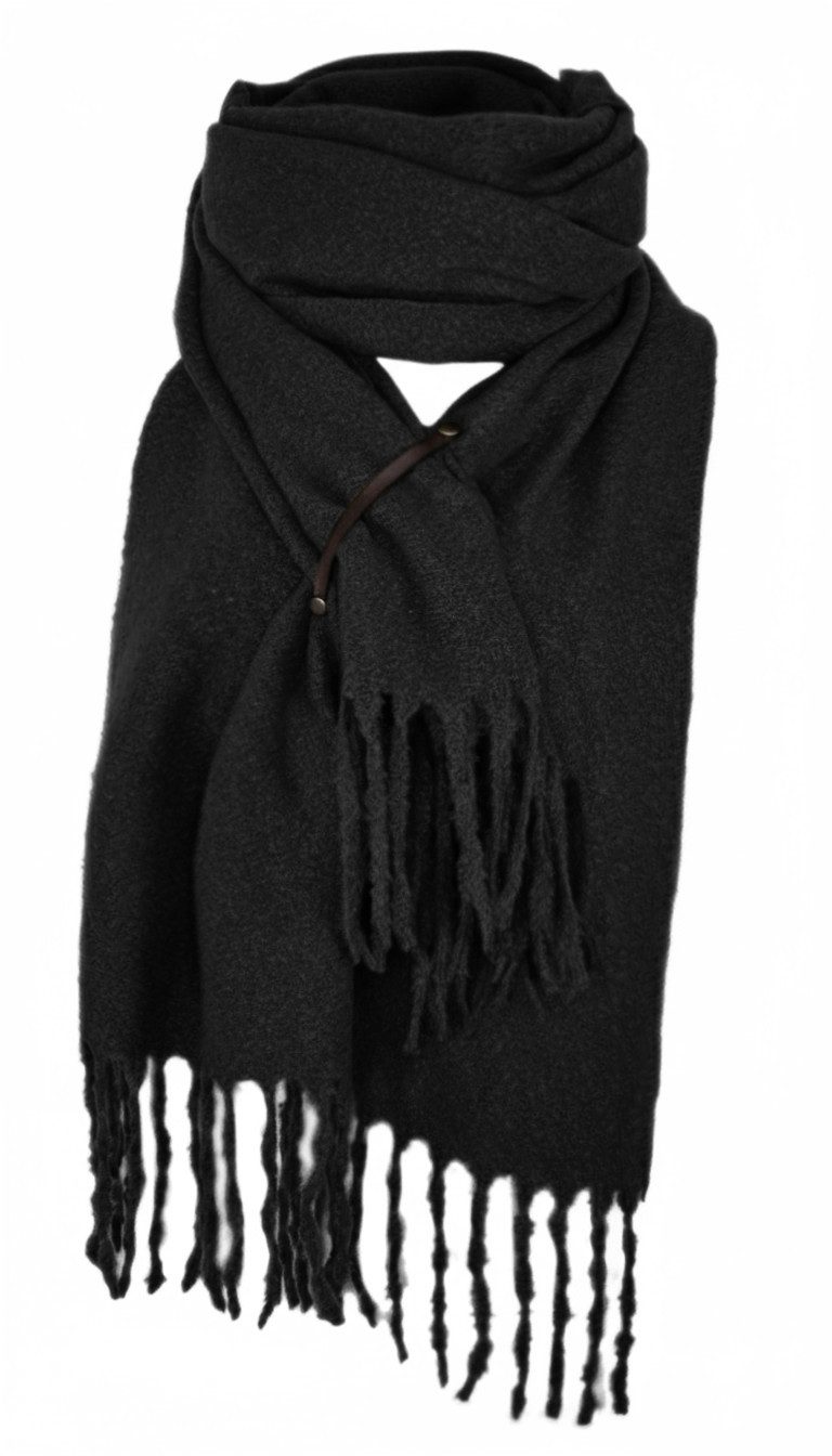 dy_mode Strickponcho 3-in-1 Damen Poncho, Umhang, Stola & Winterschal mit Fransen in Unifarbe, mit Fransen, Multifunktionstuch