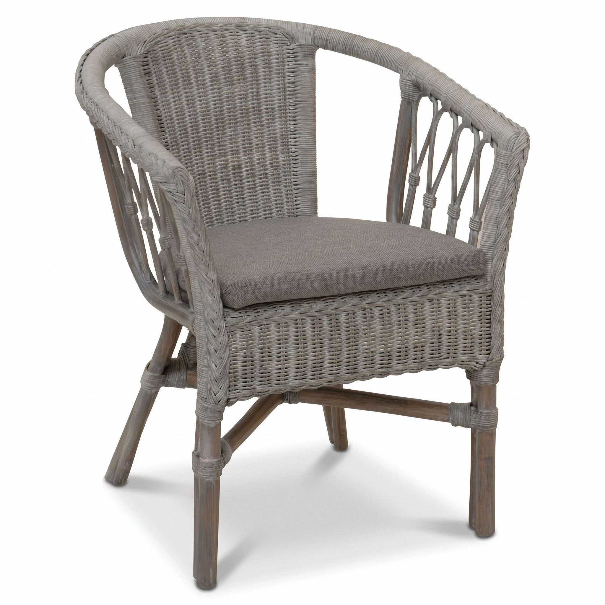 Krines Home Sessel Stapelbarer Rattansessel Bistro Sessel mit Armlehnen Flechtsessel (Sessel nach Auswahl ohne oder mit Polster), in Handarbeit geflochten
