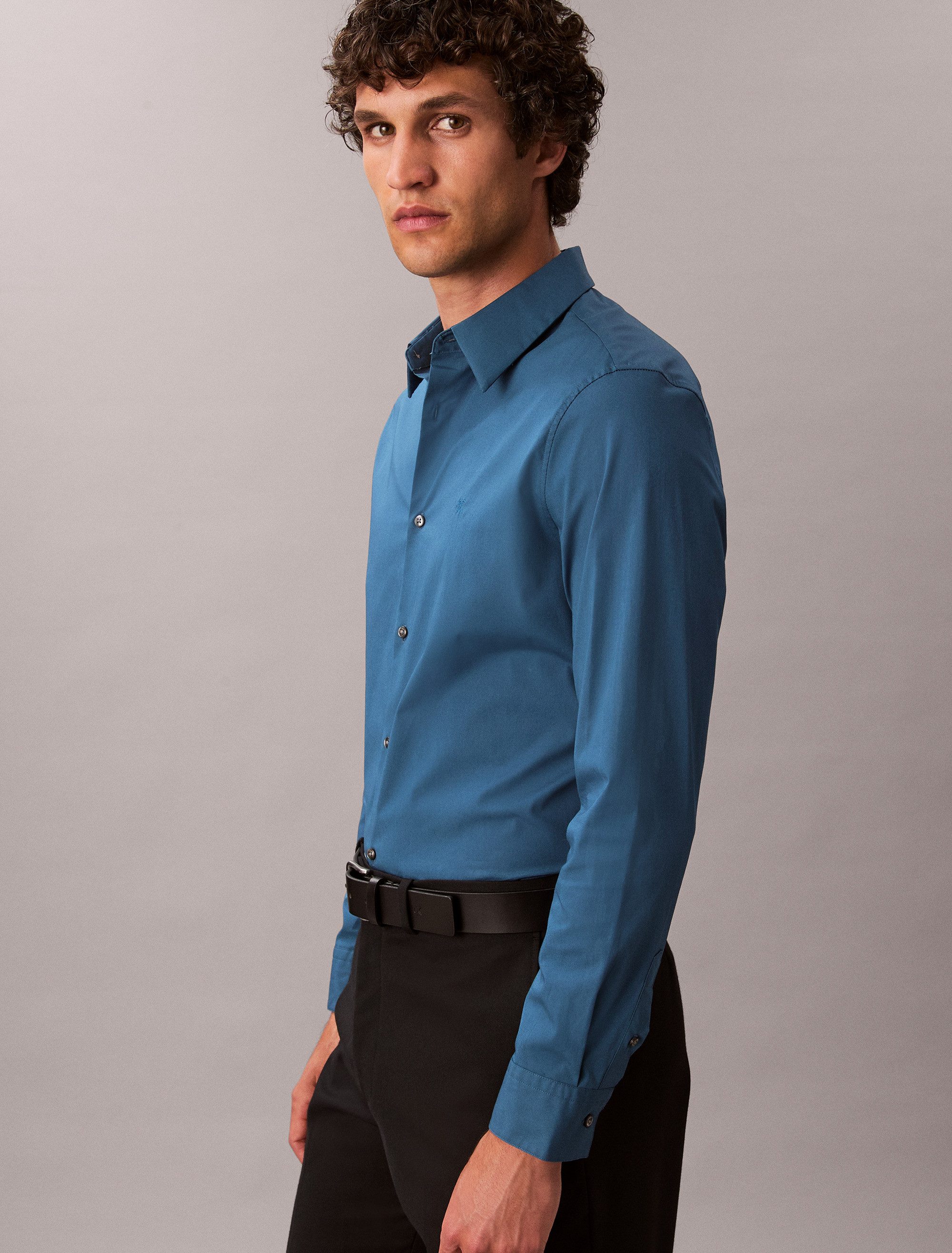 Calvin Klein Langarmhemd slim fit, in Unifarbe