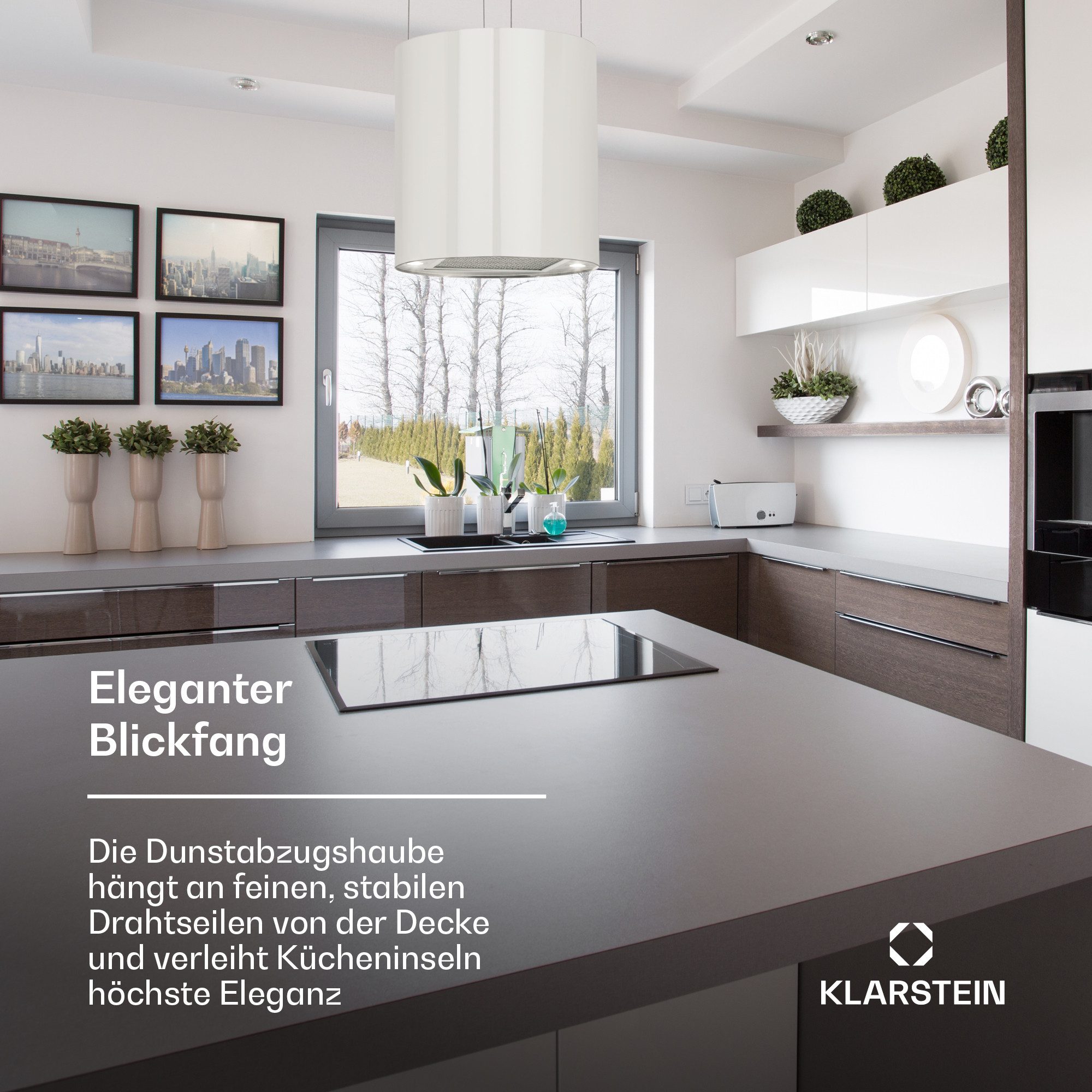 Klarstein Deckenhaube Barett Serie Barett Inselabzugshaube Ø35 cm 558 m³/h LED Edelstahl Abzugshaube Abluft Haube Umluft Dunstabzug Einbau Umlufthaube – Bild 3 von 5