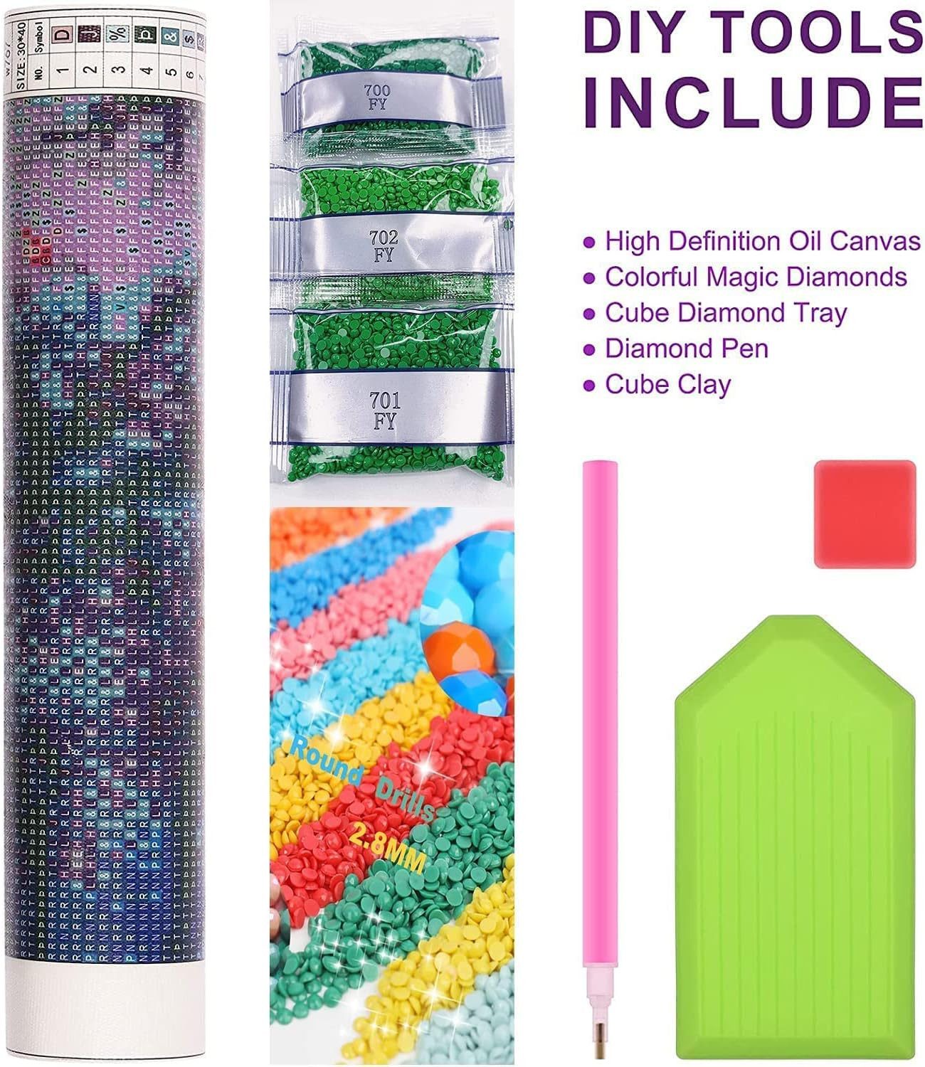 LA CUTE Malen nach Zahlen 5D Diamant Painting Set für kreative DIY-Dekoration Mond See (DIY Diamant Painting Set für kreative Bastelprojekte., Inklusive HD-Leinwand (40x30 cm), runden Diamanten, Klebestift), Hohe Haftung, langlebig, brilliante Diamanten, stressabbauend.