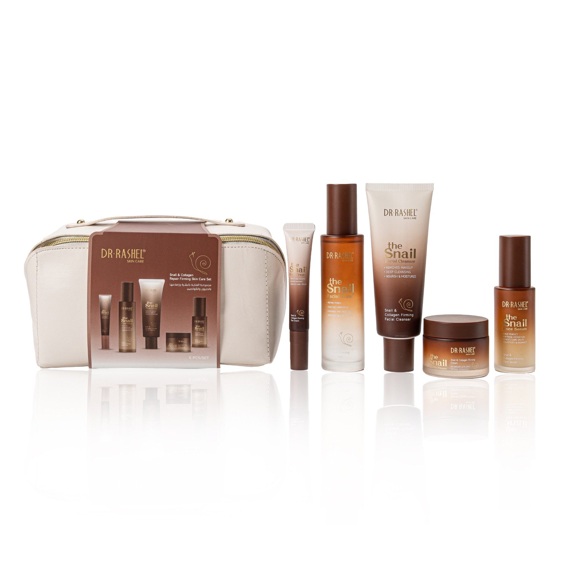 DR RASHEL Gesichtspflege-Set Kollagen Snail Mucin Gesichtspflege Augenserum Cream Cleanser Toner, 5-tlg., Gesichtspflege Set, Hautpflege, Snail, DR.RASHEL