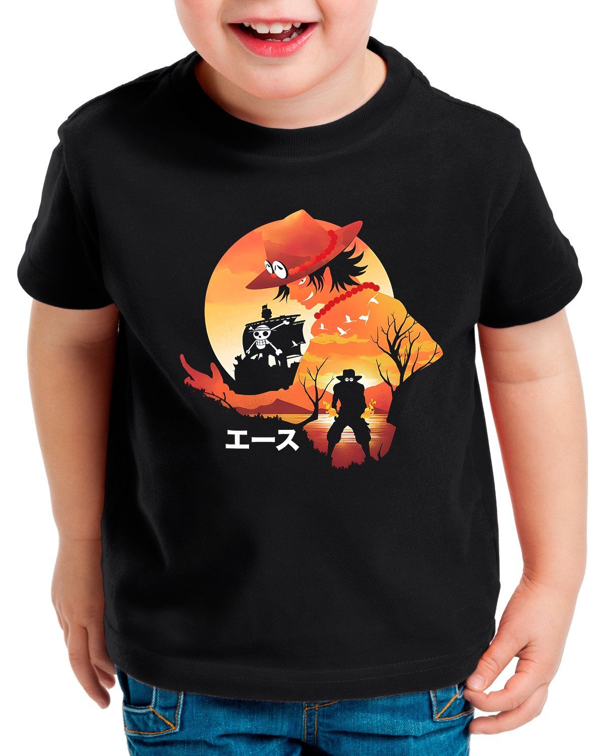 Kinder Print-Shirt style3 Ace anime piece luffy T-Shirt manga one Sunset japan