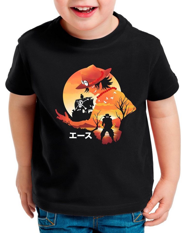 style3 Print-Shirt Kinder T-Shirt Ace Sunset japan anime luffy manga one  piece