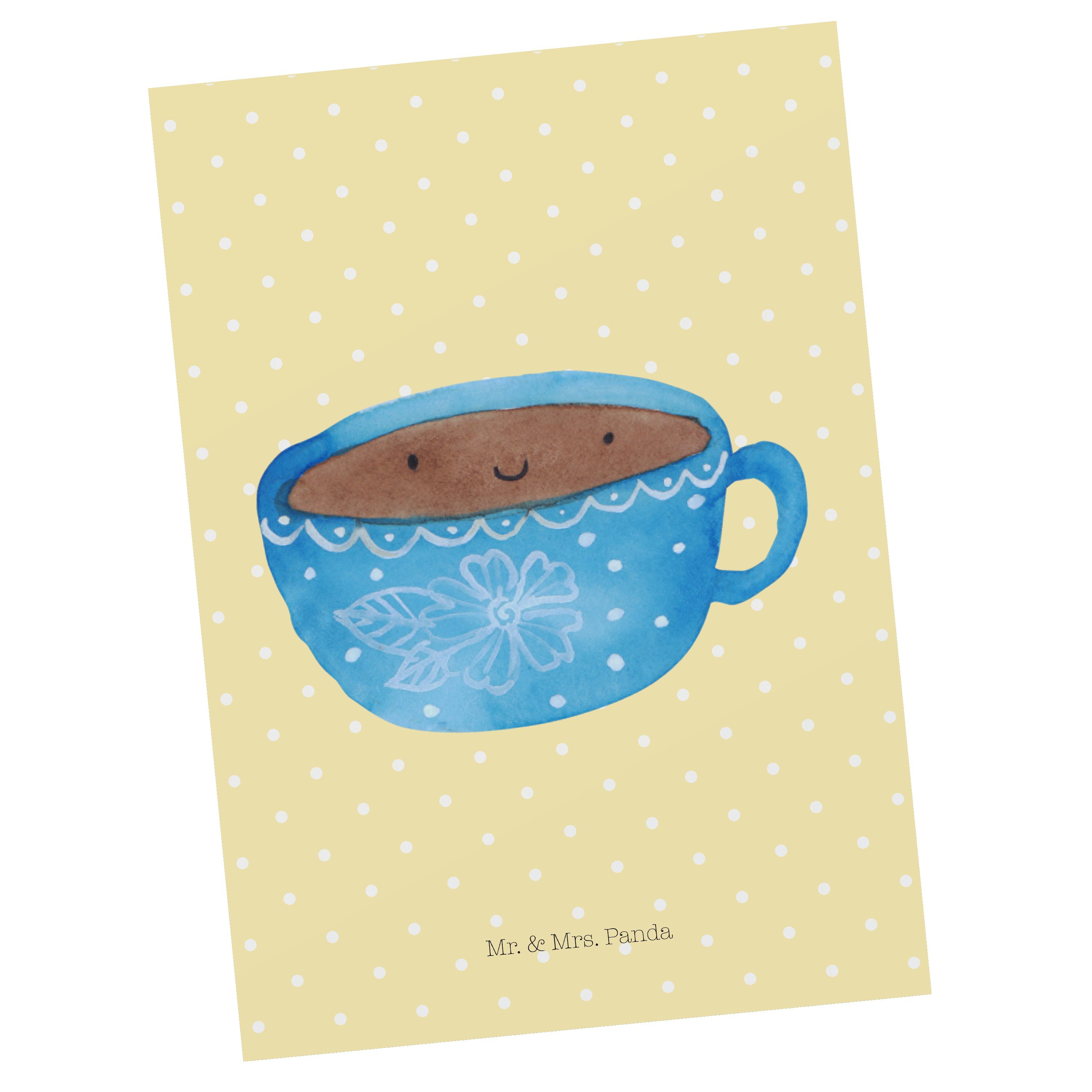 Mr. & Mrs. Panda Postkarte Kaffee Tasse - Gelb Pastell - Geschenk, Geburtstagskarte, Karte, Einl