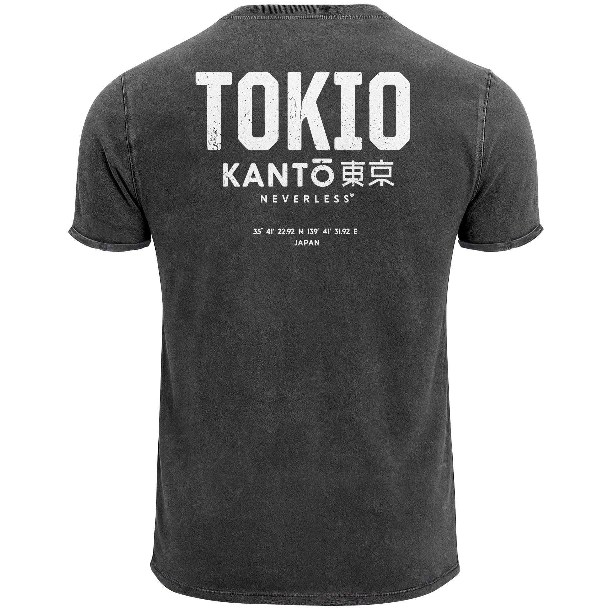Print-Shirt Herren Vintage T-Shirt Backprint Japan Tokyo Grafikshirt Printshirt