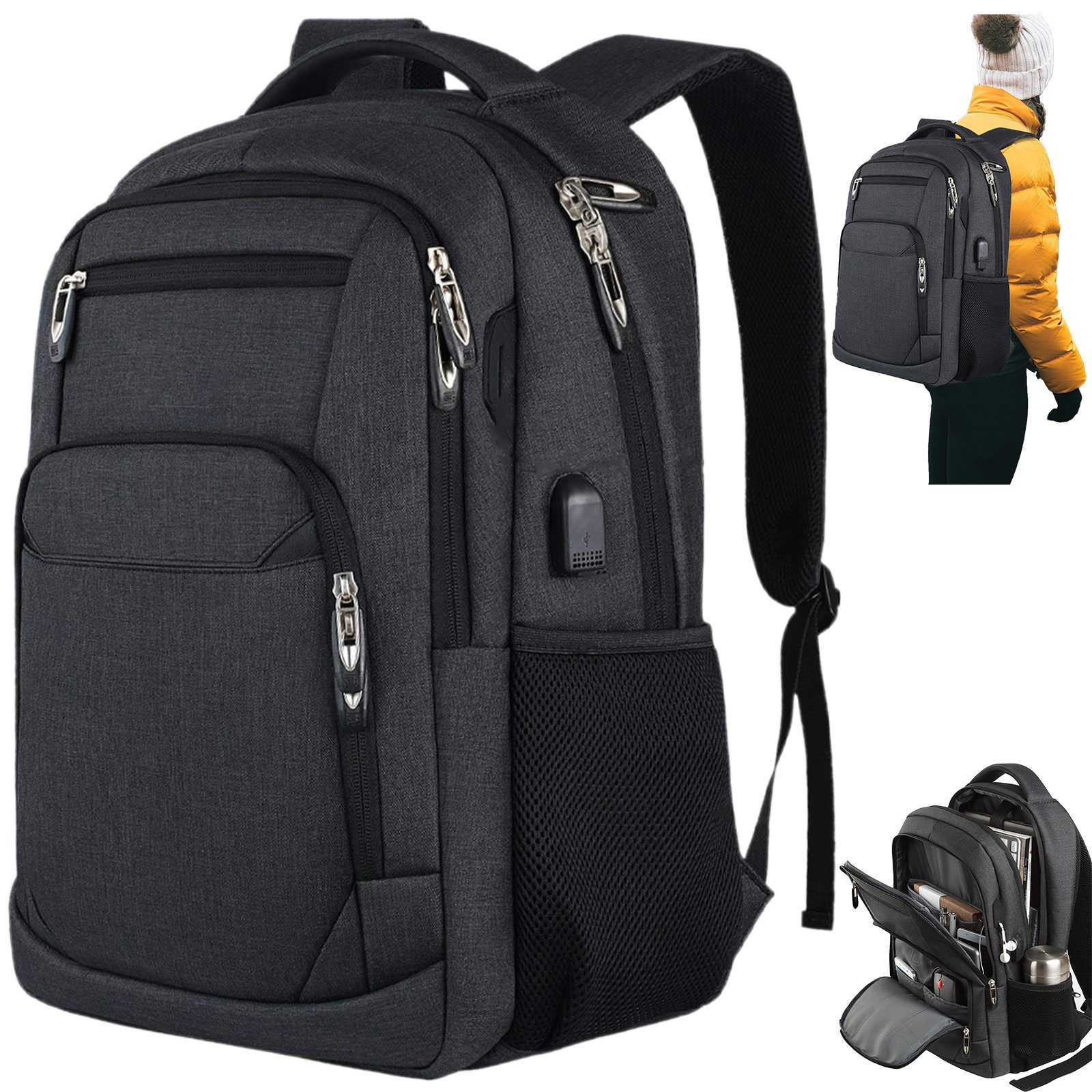 OKWISH Laptoprucksack Laptop Rucksäcke Schulrucksack Wasserbeständig Laptoptasche (Uni Tasche Businessrucksack Sportrucksack, Anti-Diebstahl, Backpack mit Laptopfach, mit USB-Anschluss), Herren Damen Jungen Teenager Arbeit Business Freizeit Reisen