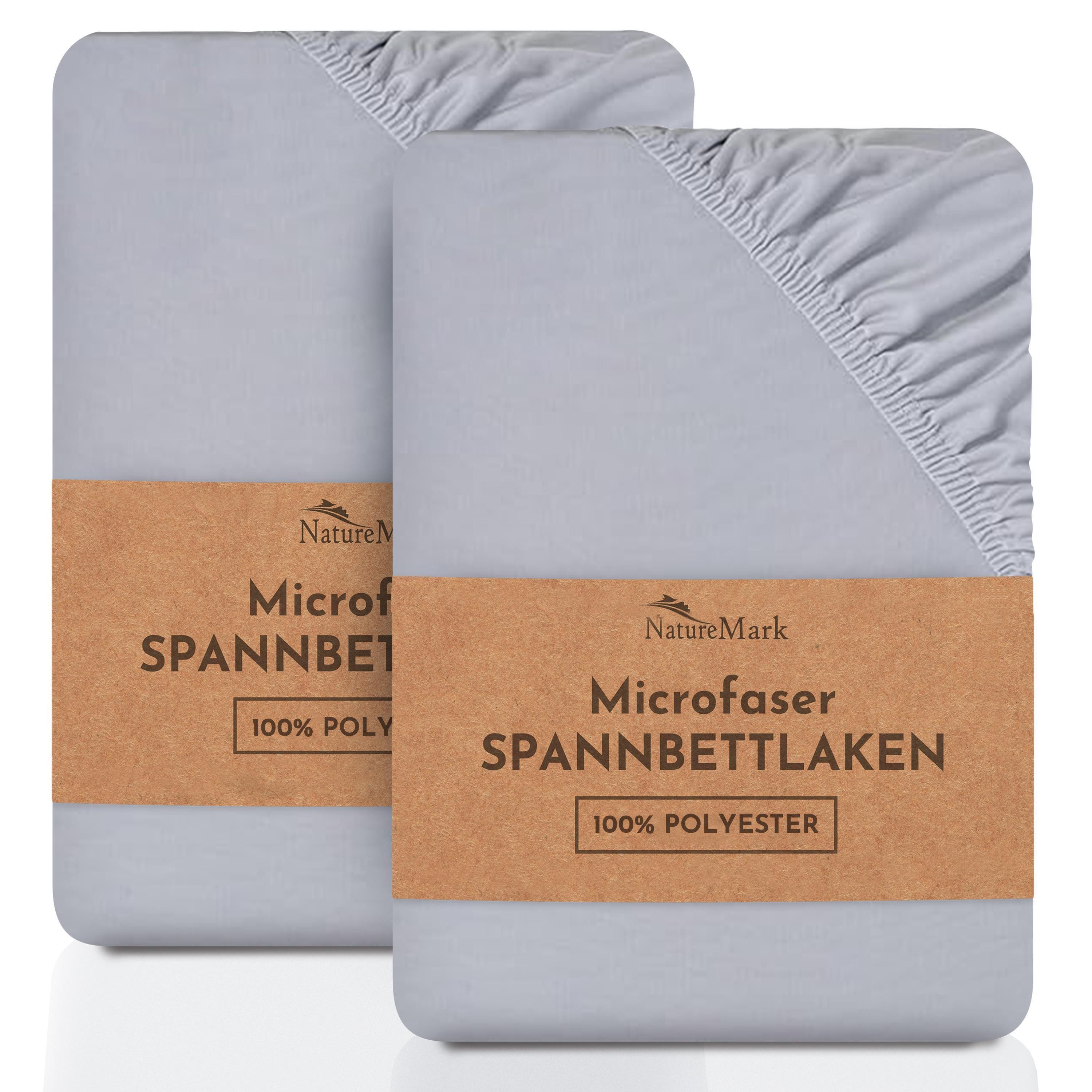 NatureMark Spannbettlaken 2er-Set Mikrofaser Spannbetttuch, Polyester, Gummizug: rundum, (2 Stück), grau)