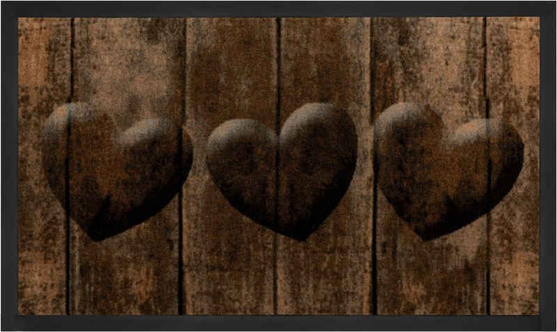 Fußmatte 3 Hearts, HANSE Home, rechteckig, Höhe: 5 mm, Herzen Motiv, waschbar, Robust, Pflegeleicht, Eingang, Rutschfest