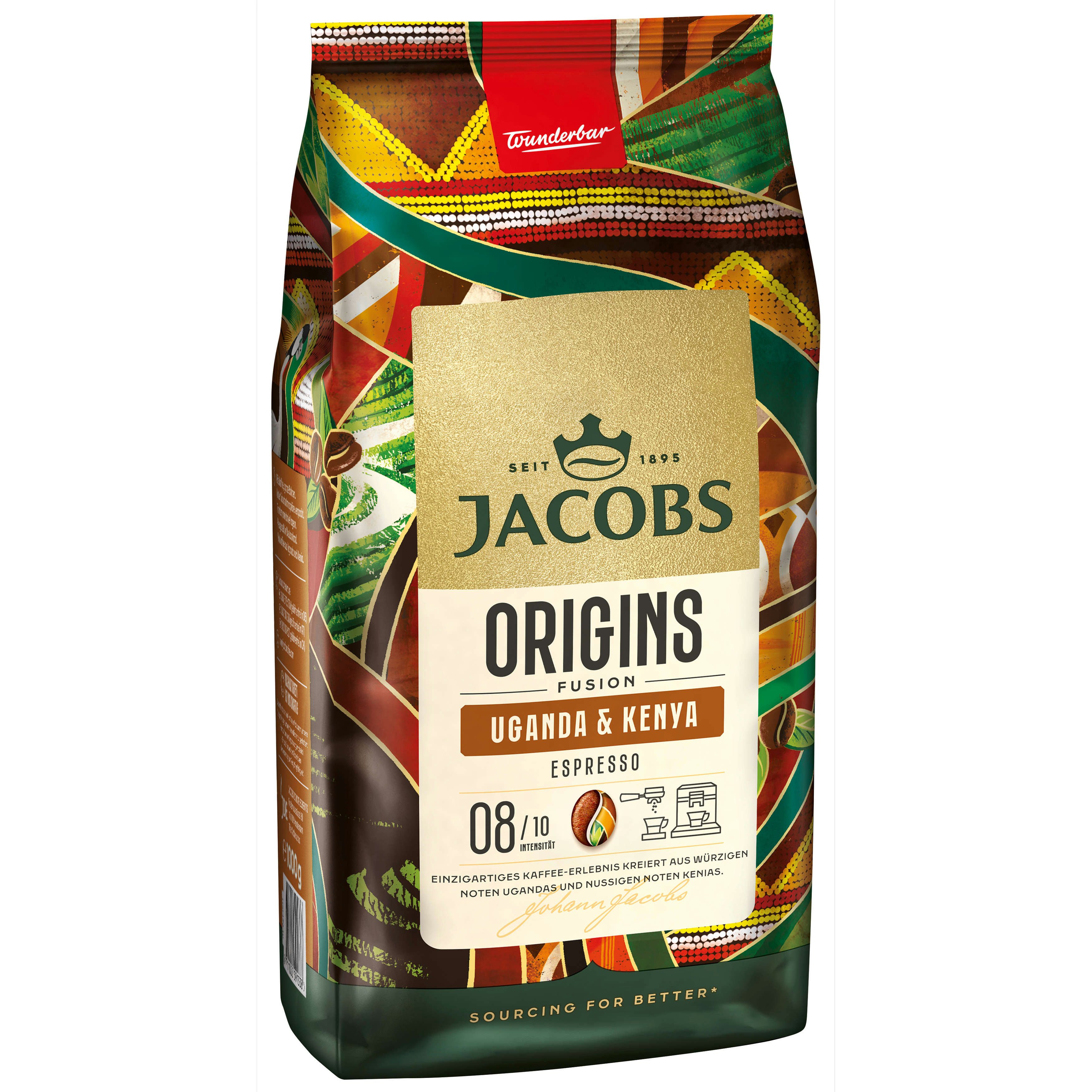 JACOBS Kaffee Kaffeebohnen Origins Uganda & Kenya ganze Bohne 2 x 1 kg, 2000 g, (Packung, 2er Pack)