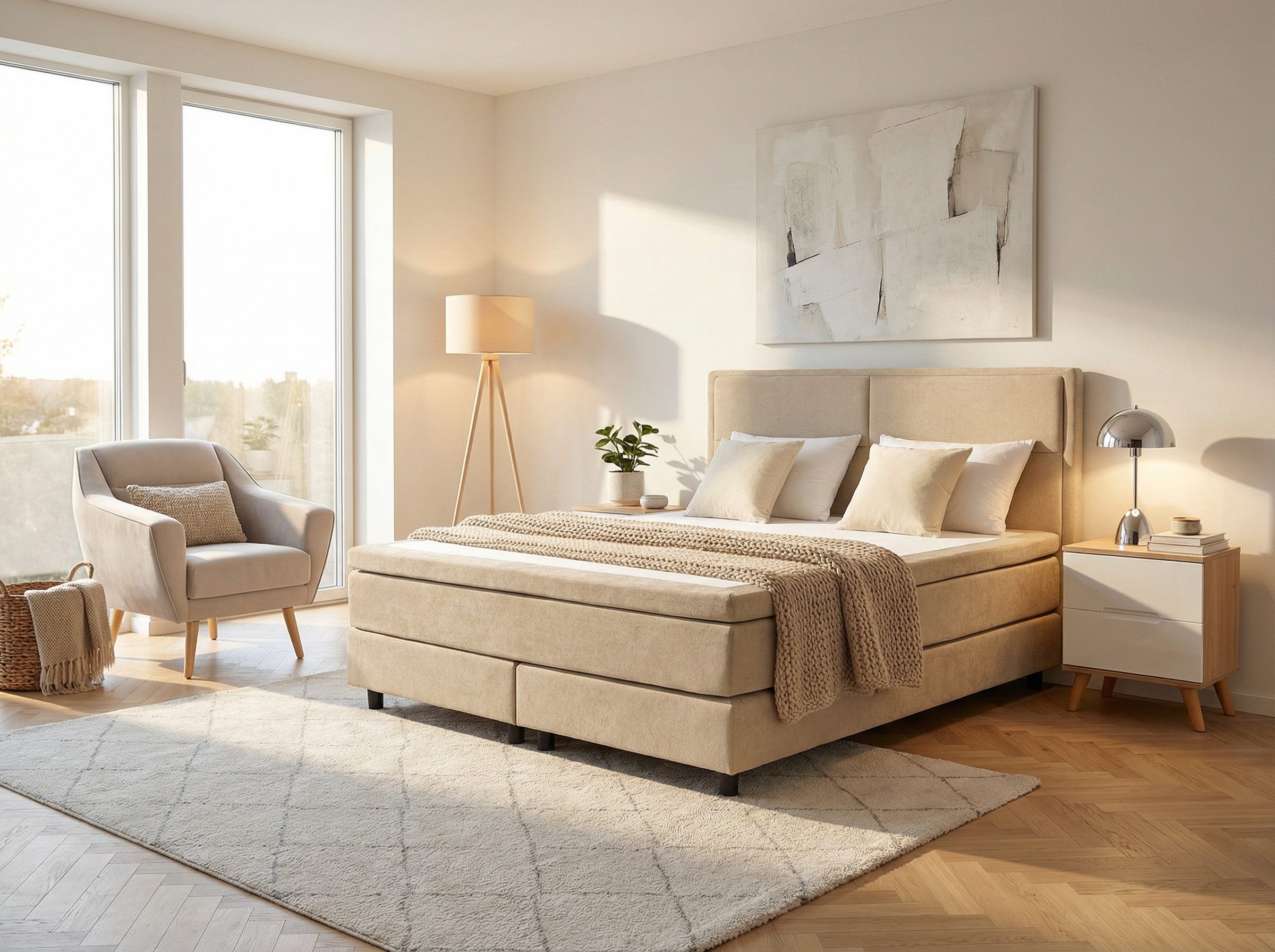 OTTO home Boxspringbett VIVIANNE in den Breiten 140 & 180cm erhältlich, inkl. 7cm Luxus-Topper, erhältlich in den Farben anthrazit und beige