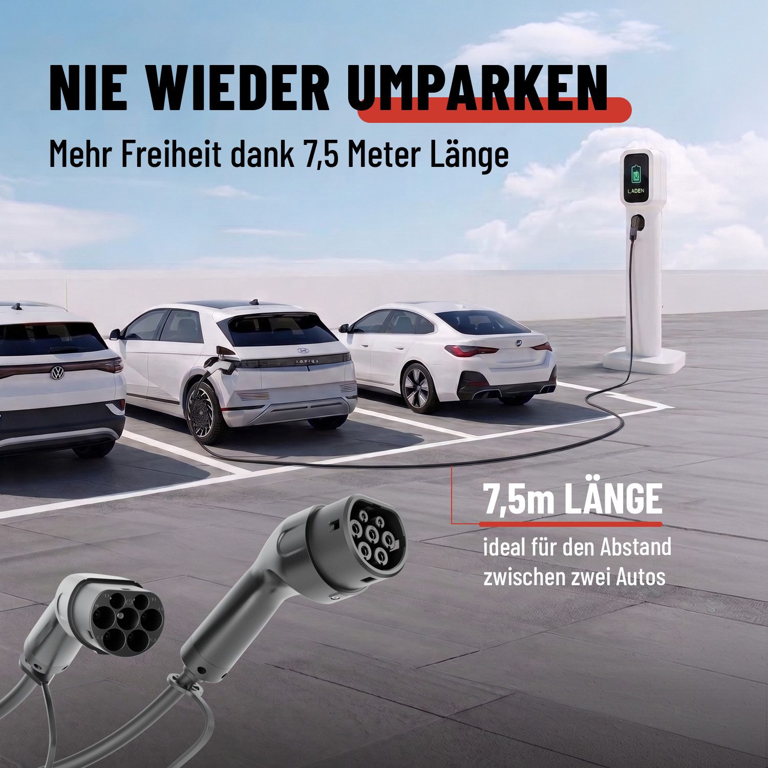 ABSINA Typ 2 Ladekabel 11kW 16A 7,5 Meter 3-phasig Mode 3 für E-Auto & Hybrid Elektroauto-Ladegerät (16000 mA, 1-tlg., 1 & 3 phasig, IP65 Zertifizierung, 10.000 Steckerzyklen)