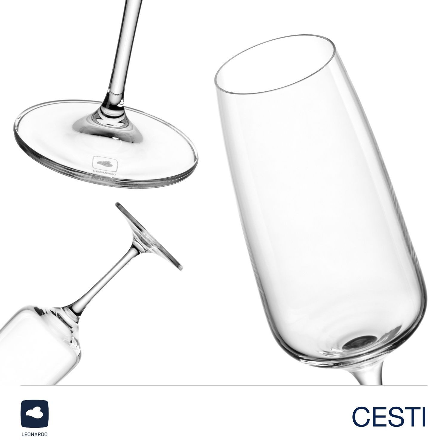 LEONARDO Sektglas Sektgläser CESTI + Poliertuch, 7-tlg., Kristallglas, 6 Sekt-Gläser mit Poliertuch