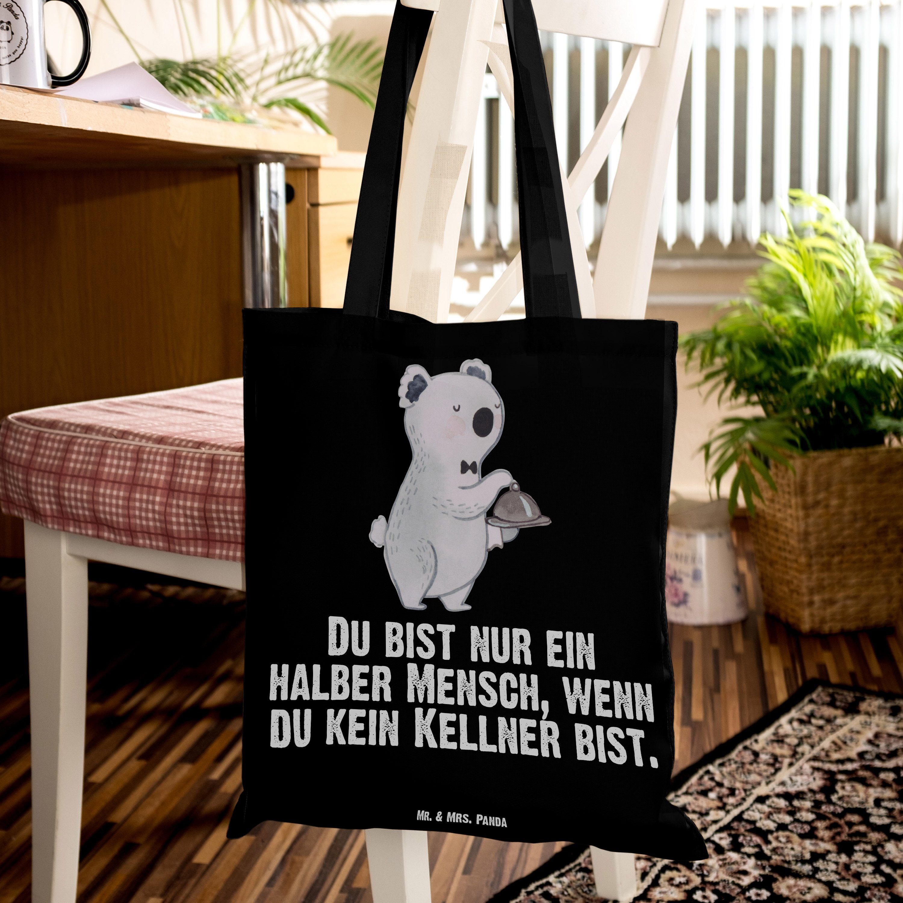 - Herz Schwarz Jutebeu Mrs. Kellner Tragetasche Stoffbeutel, Jubiläum, Mr. Panda mit (1-tlg) - Geschenk, &