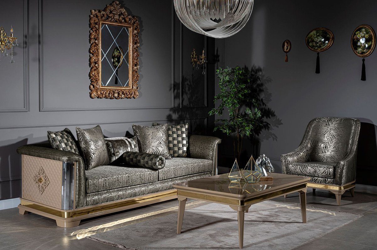 Casa 120 Luxus Deco Wohnzimmertisch H. Möbel Art Couchtisch Beige - / Deco - x Art Couchtisch 80 x cm 45 Gold Massivholz Padrino