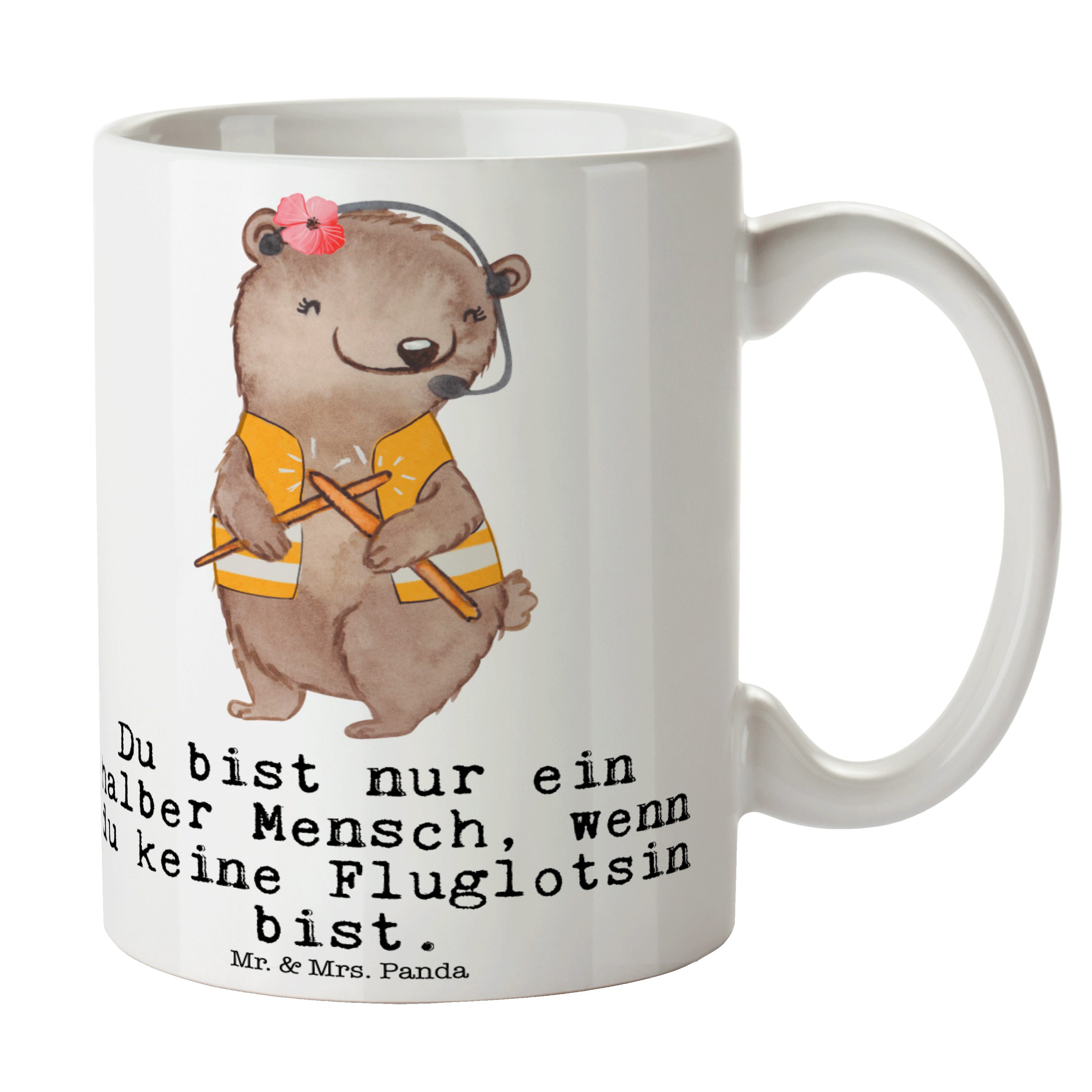 Mr. & Mrs. Panda Tasse Fluglotsin mit Herz - Weiß - Geschenk, Flugverkehrsleiterin, Büro Tas, Keramik