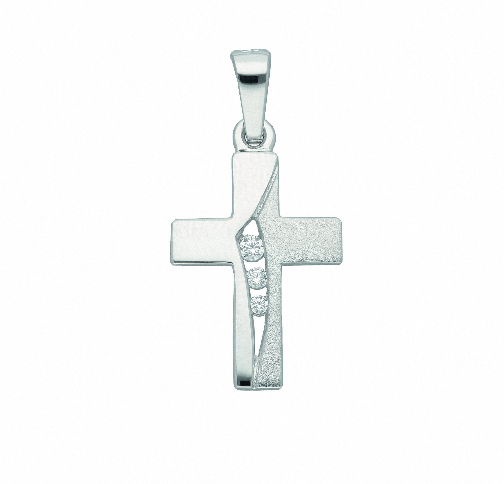Adelia´s Kette mit Anhänger 925 Silber Kreuz Anhänger mit Zirkonia,  Schmuckset - Set mit Halskette, Maße des Anhängers - Breite 12,8 mm - Höhe  17,9 mm