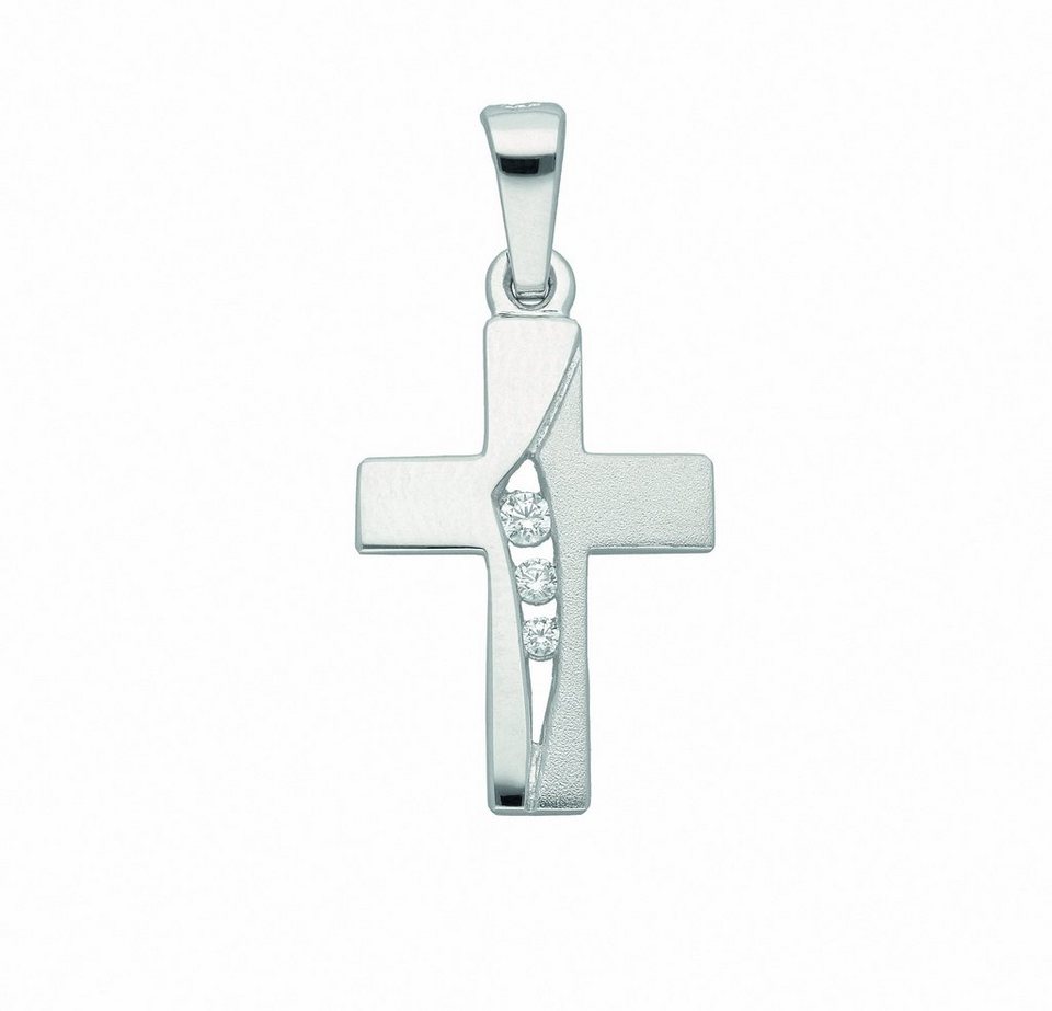 Adelia´s Kette mit Anhänger 925 Silber Kreuz Anhänger mit Zirkonia,  Schmuckset - Set mit Halskette, Maße des Anhängers - Breite 12,8 mm - Höhe  17,9 mm