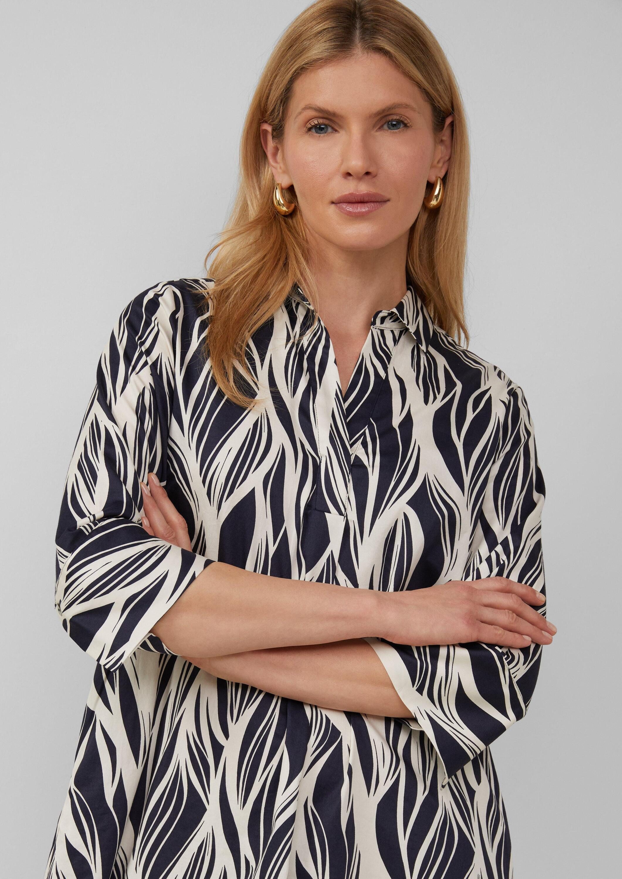 s.Oliver Minikleid Kleid Kurzes Popeline-Kleid mit Print und Knopfleiste