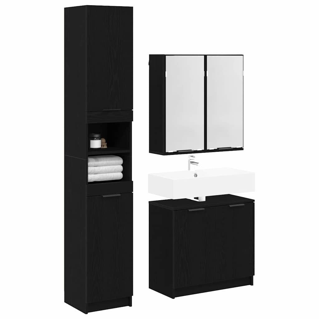vidaXL Badezimmer-Set Badezimmerschrank-Set 3 Stk. Schwarz Eichen-Optik Holzwerkstoff, (3-St) – Bild 3 von 5