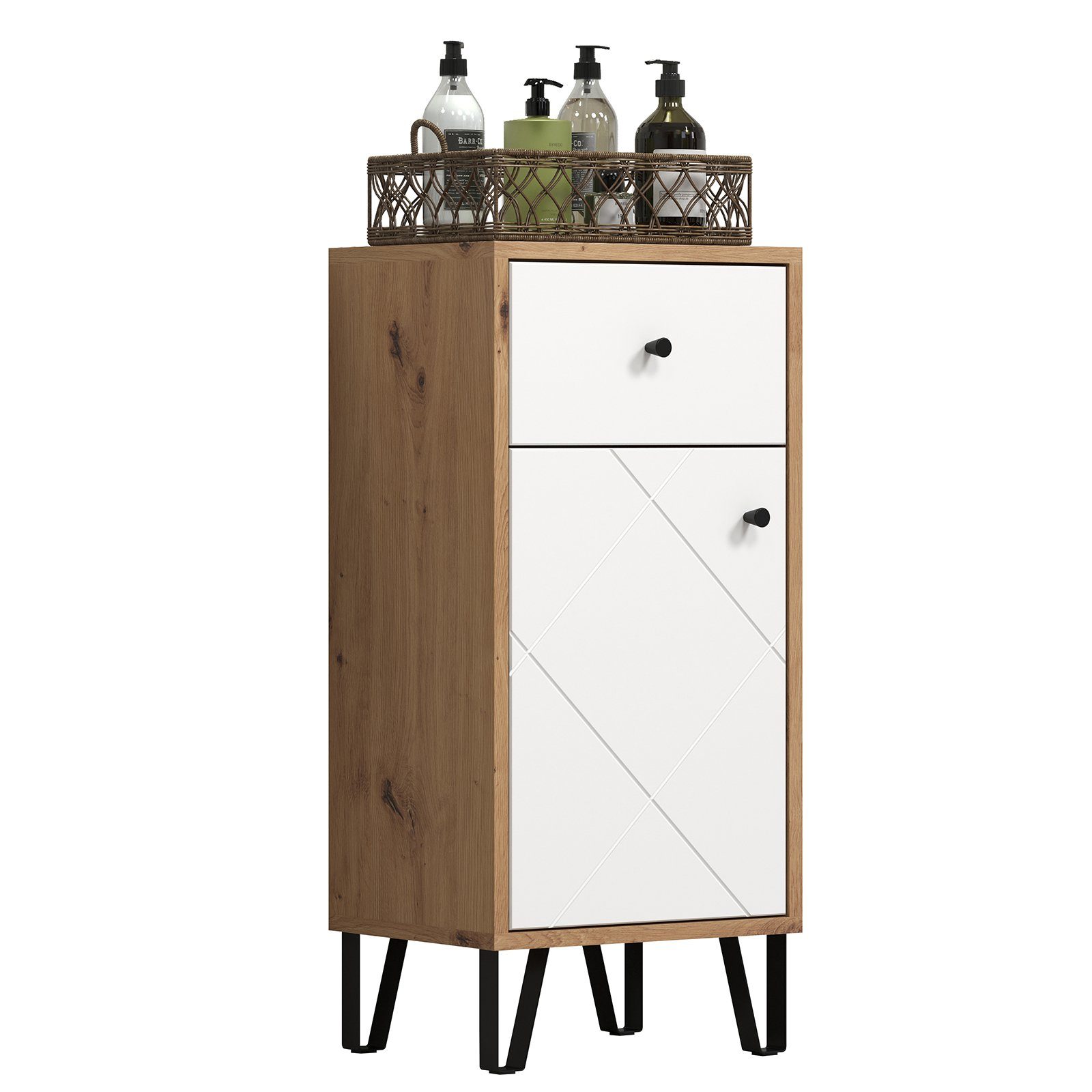 trendteam Midischrank Standtype Stauraum Badschrank Badmöbel Weiß Matt Lack 36x79x29cm
