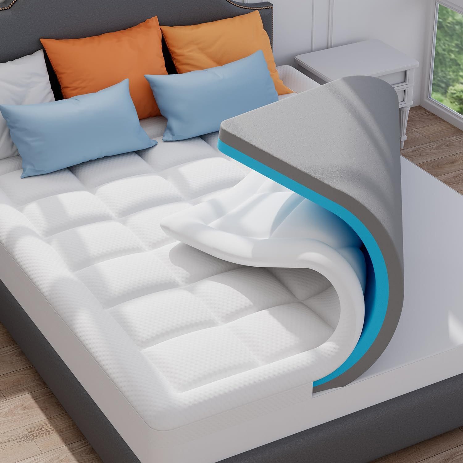 Elemuse, Цилиндр H3/H4 Gel Memory-Schaum Матрасыtopper, Waschbar Bezug, 10 cm hoch, Doppel Komfortschaum, für Matratze, Boxspringbett, Всеrgiker geeignet