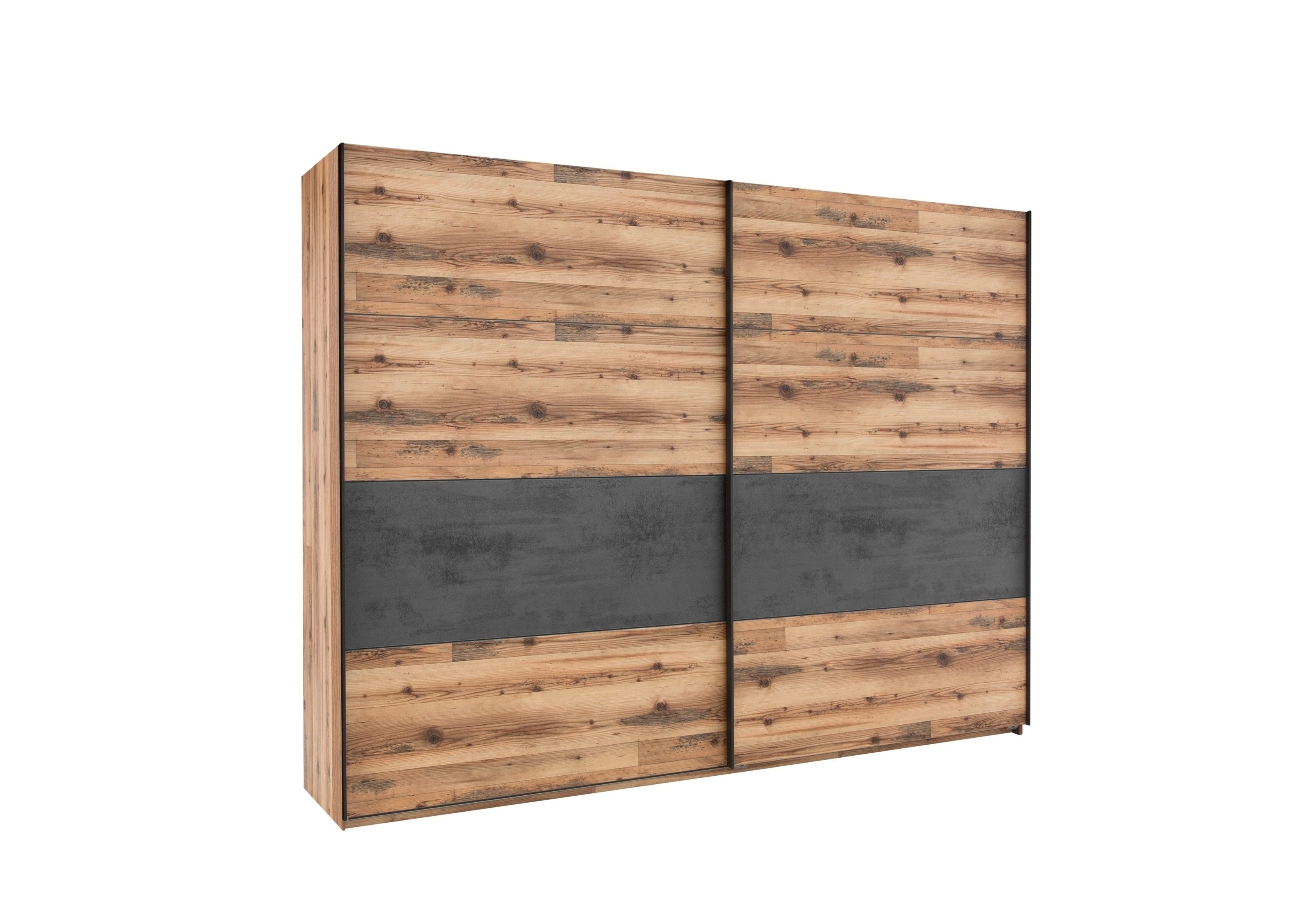 PREISBRECHER Schwebetürenschrank ALICANTE 3 Böden, 3 Stangen, Alpine Lodge / Betonoxid - 270x210x60 (BxHxT)