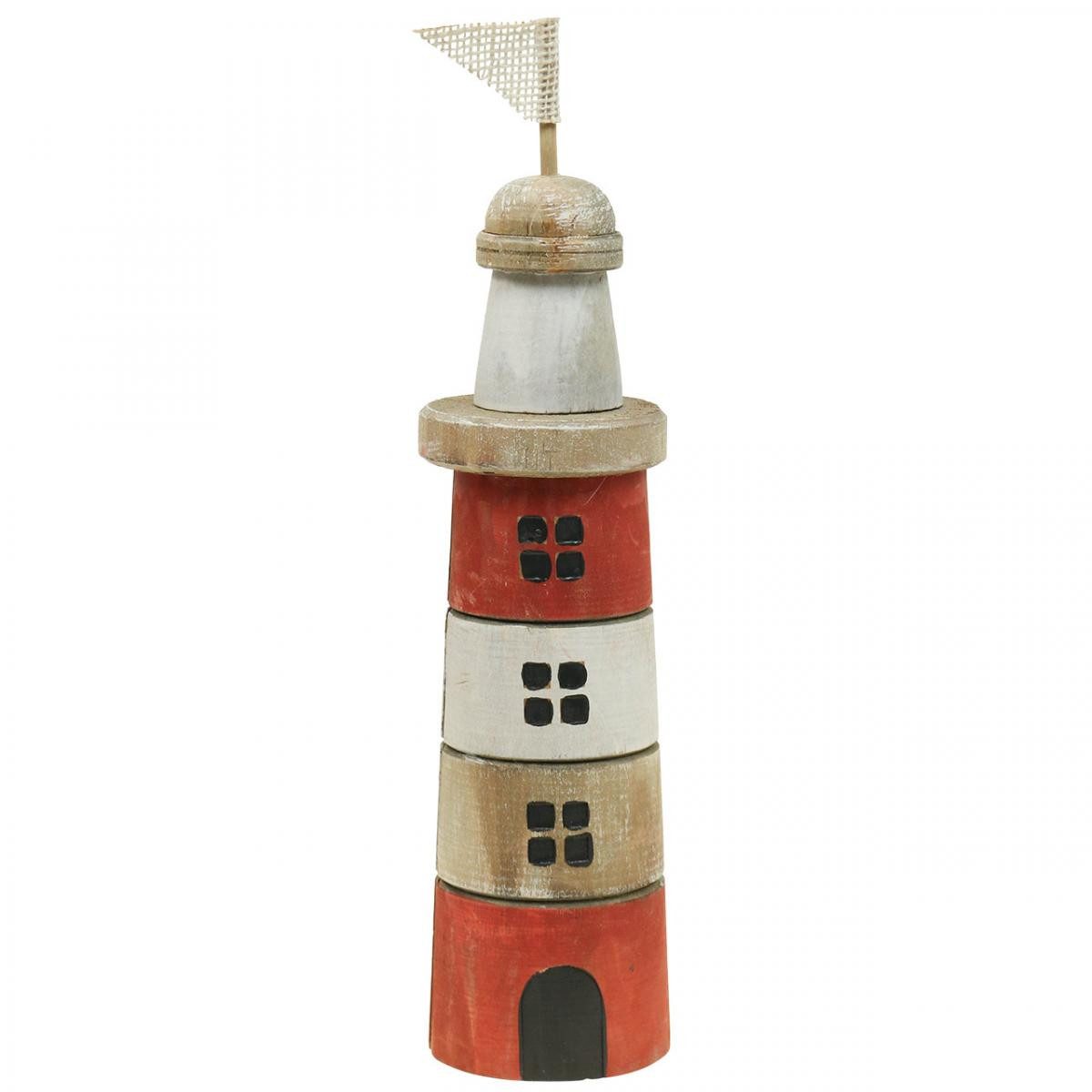 Viana Dekofigur Leuchtturm Holzdeko Streifen Rot Weiß 30,5cm für Maritime Deko