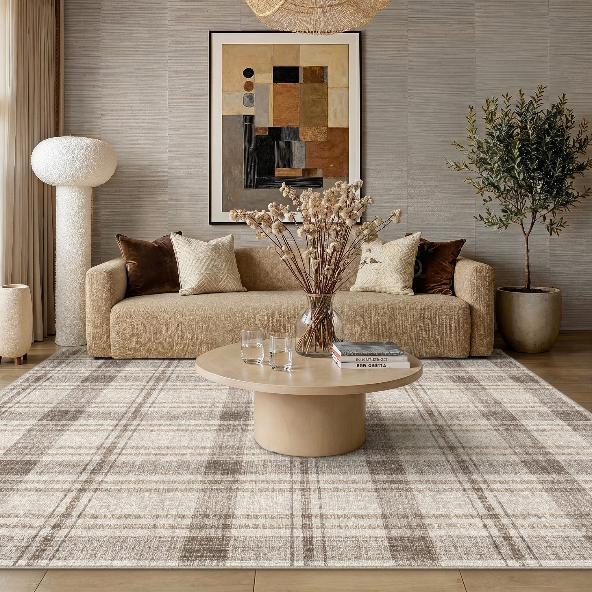 PURECOZY Teppich kariert, weich kuschelig, rutschfest & waschbar mit stabiler Umrandung, rechteckig, Höhe: 6.1 mm, geeignet für verschiedene Innenräume, 120 x 180 cm