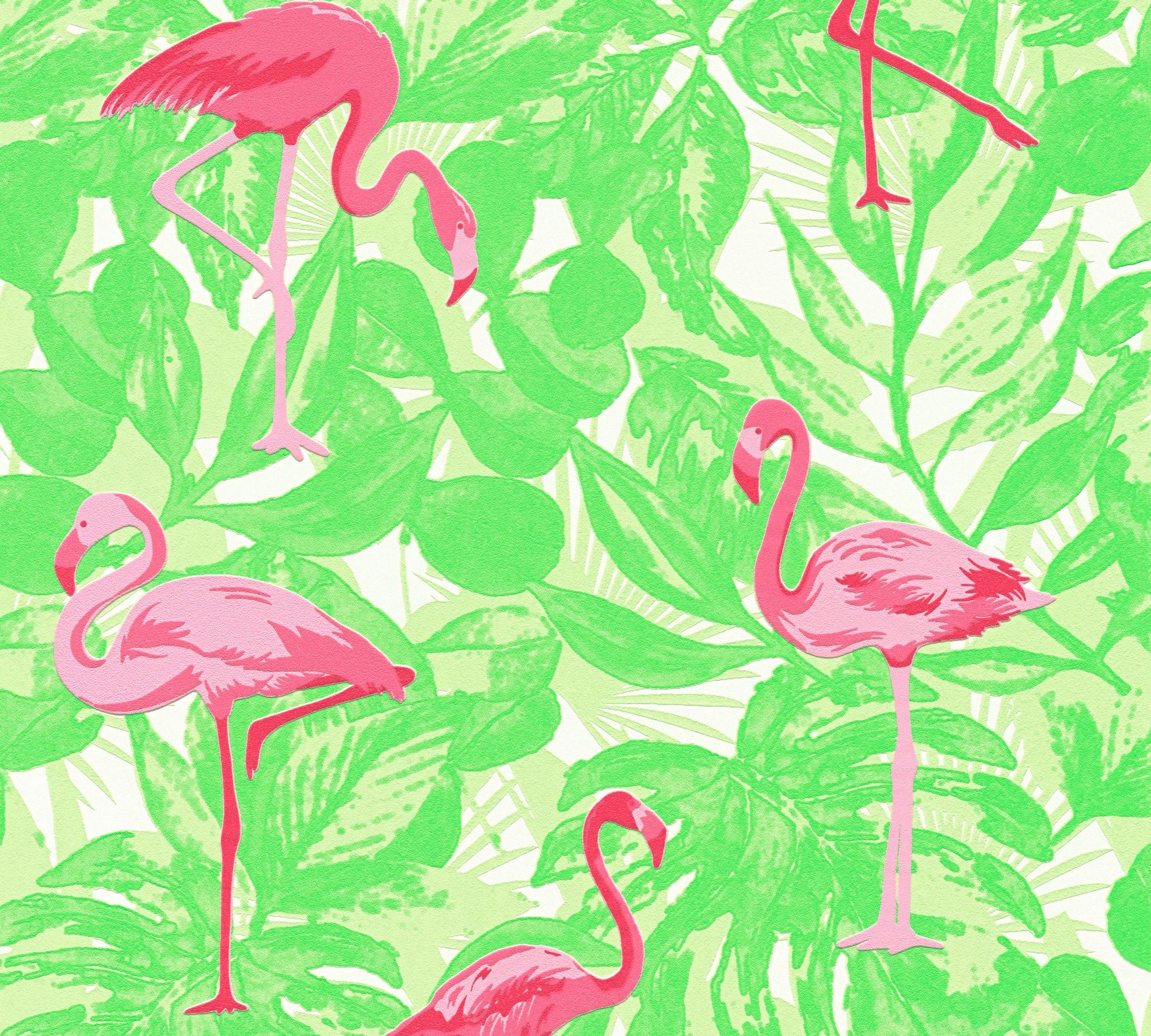 A.S. Création Vliestapete Boys Flamingos, floral, 6 & Girls mit bunt/grün strukturiert, Tapete Tiere