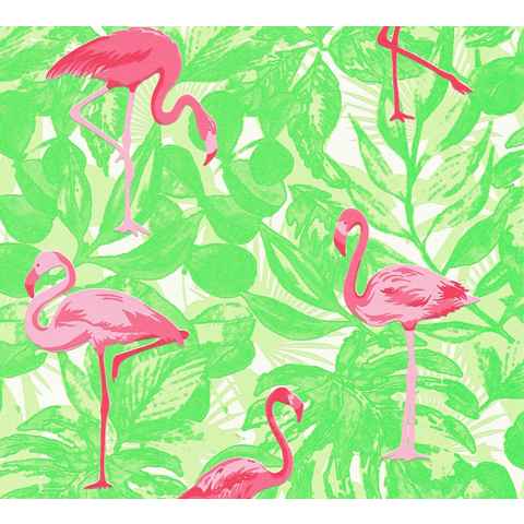 A.S. Création Vliestapete Boys & Girls 6 mit Flamingos, strukturiert, floral, Tapete Tiere